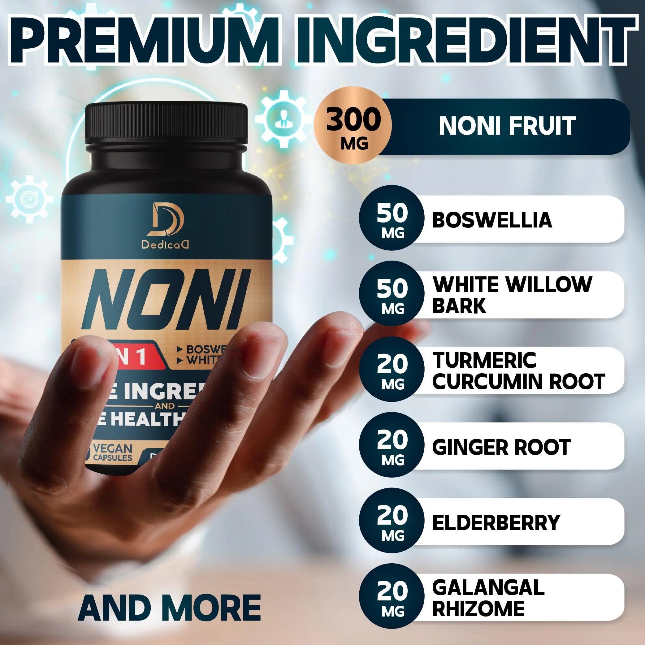 DEDICAD 10in1 Noni Capsules - 4 Month Supply with Elderberry, Boswellia, Turmeric, Ginger & More - Support Muscle, Joint, Digestive & Immune - 2 Packs of 60 Vegan Capsules, Non-GMO & Gluten-Free DEDICAD buy supplements canada
