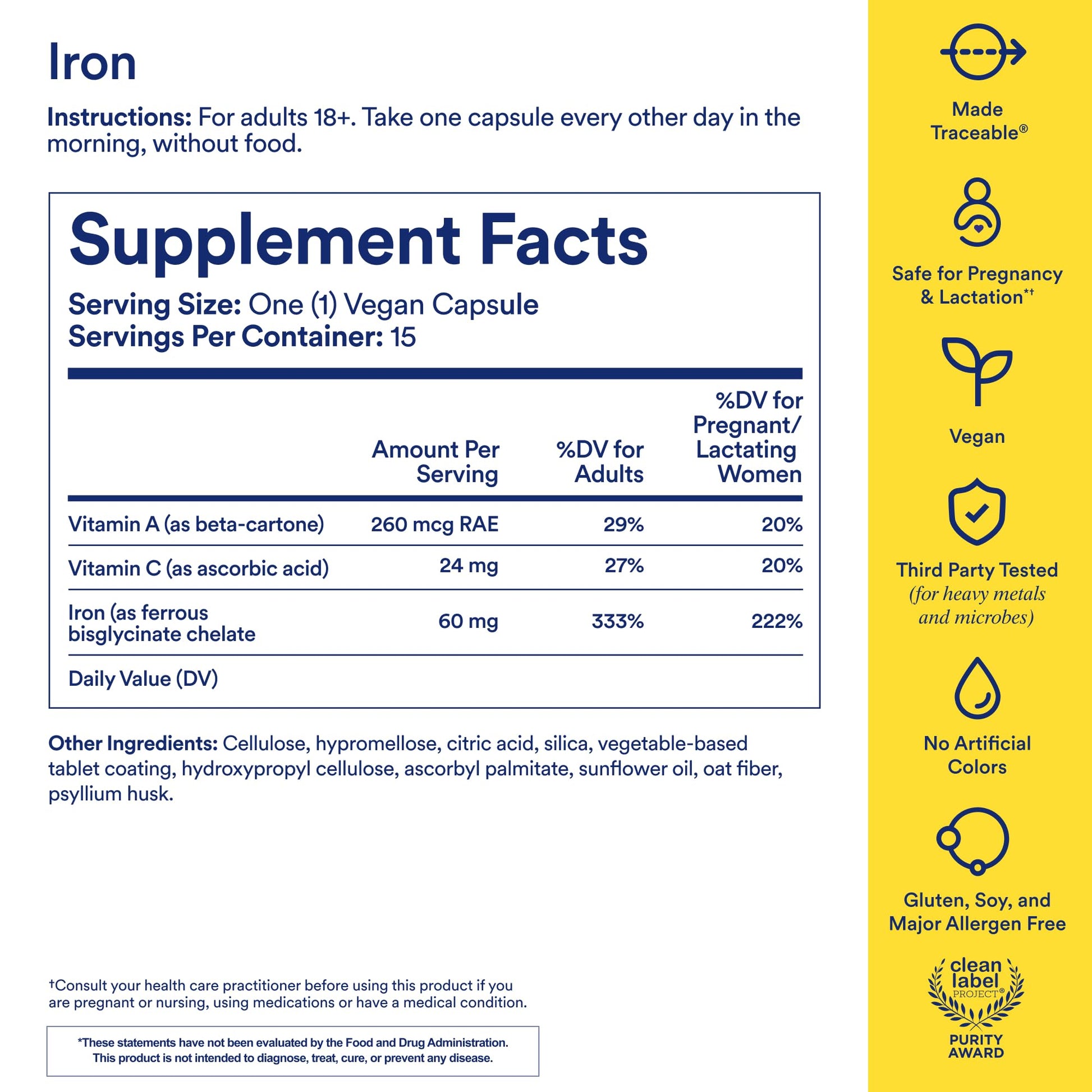 Ritual Iron Supplement to Support Low Iron Levels 60 mg | 48-hour Dosing Routine with BioSeries™ Technology plus Vitamin A and C. Designed for Optimal Absorption and Minimal GI Discomfort* 15 Servings Ritual buy supplements canada