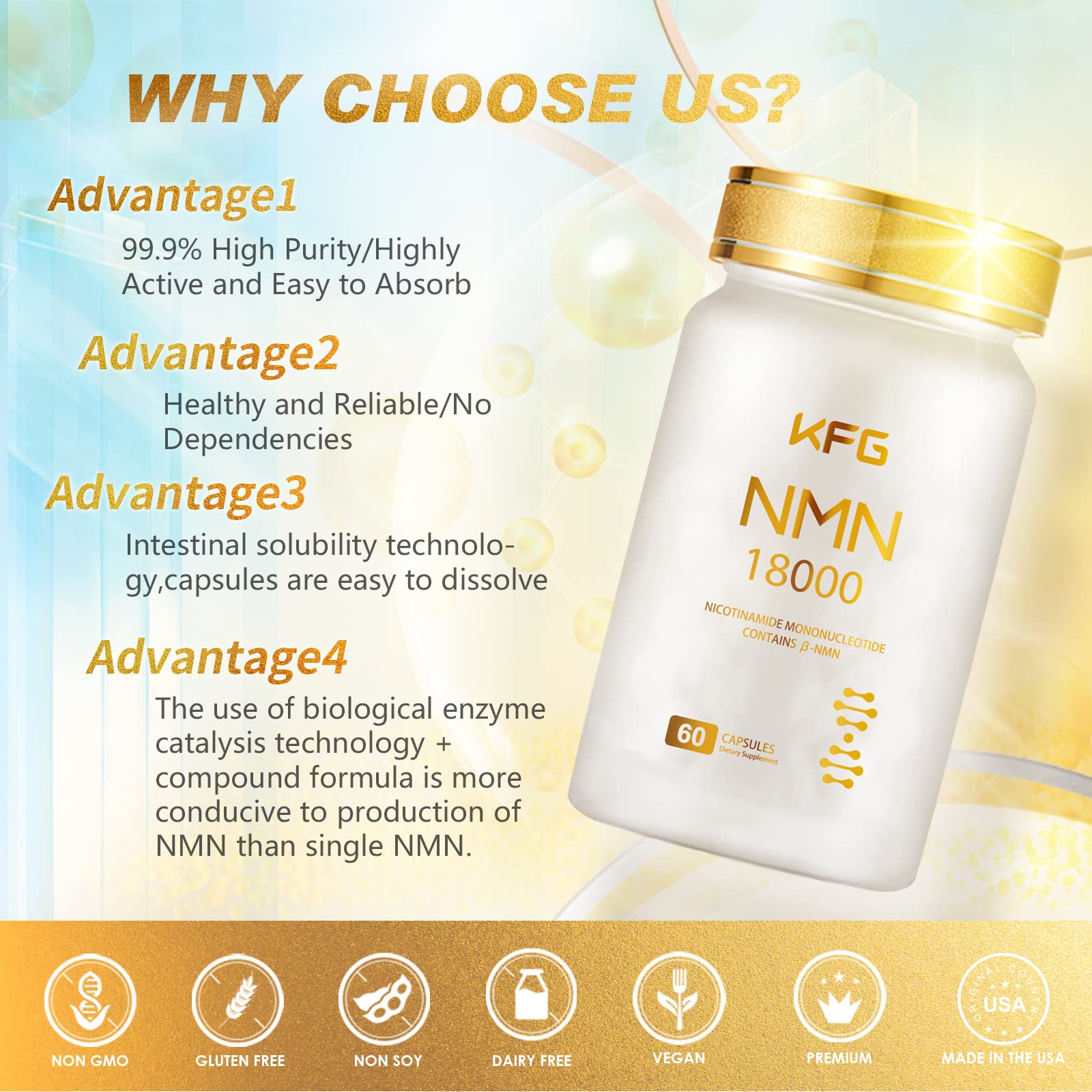 KFG NMN 18000 - NMN Nicotinamide Mononucleotide Supplement with Resveratrol, Stabilized Form & 99% High Purity to Boost NAD+ Levels for DNA Repair Supplement,for Healthy Aging,60 Capsules KFG buy supplements canada