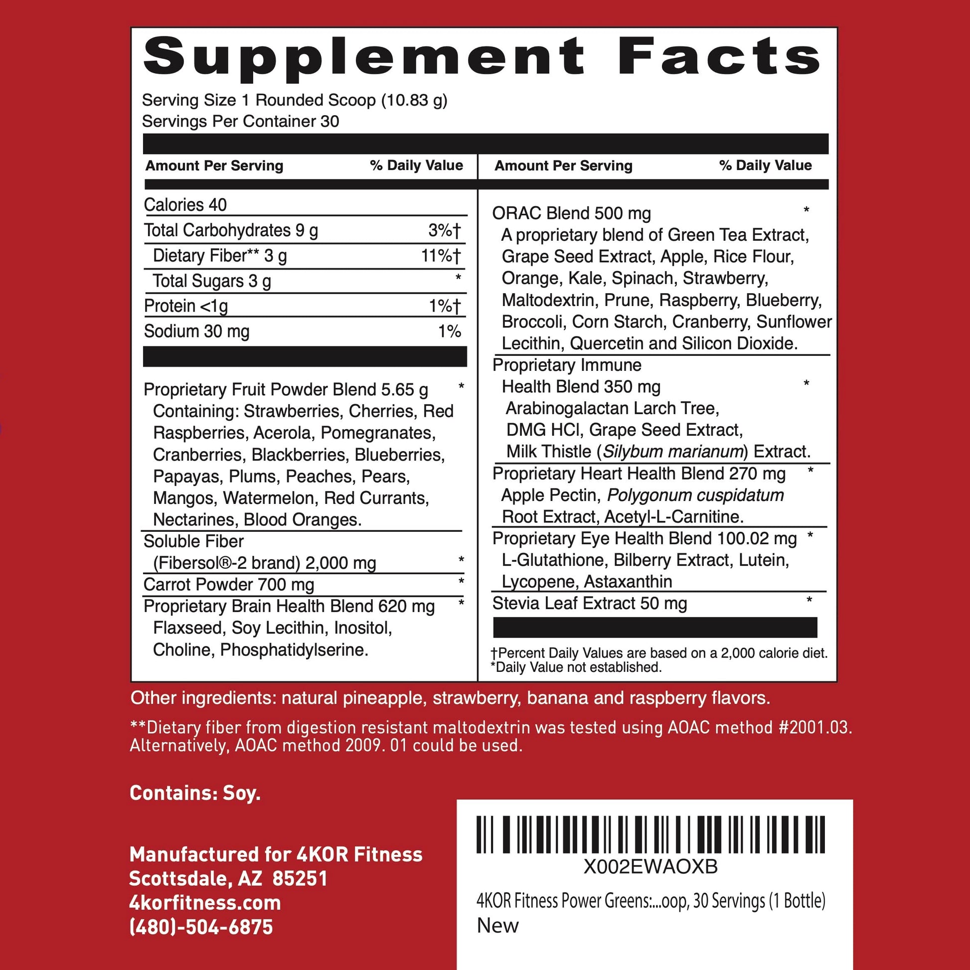 4KOR Fitness Power Reds & Greens: an Energizing Greens Drink Made up of Antioxidant-Rich Superfoods, Gluten-Free and Vegetarian, 30 Servings (1 Bottle) 4KOR Fitness buy supplements canada