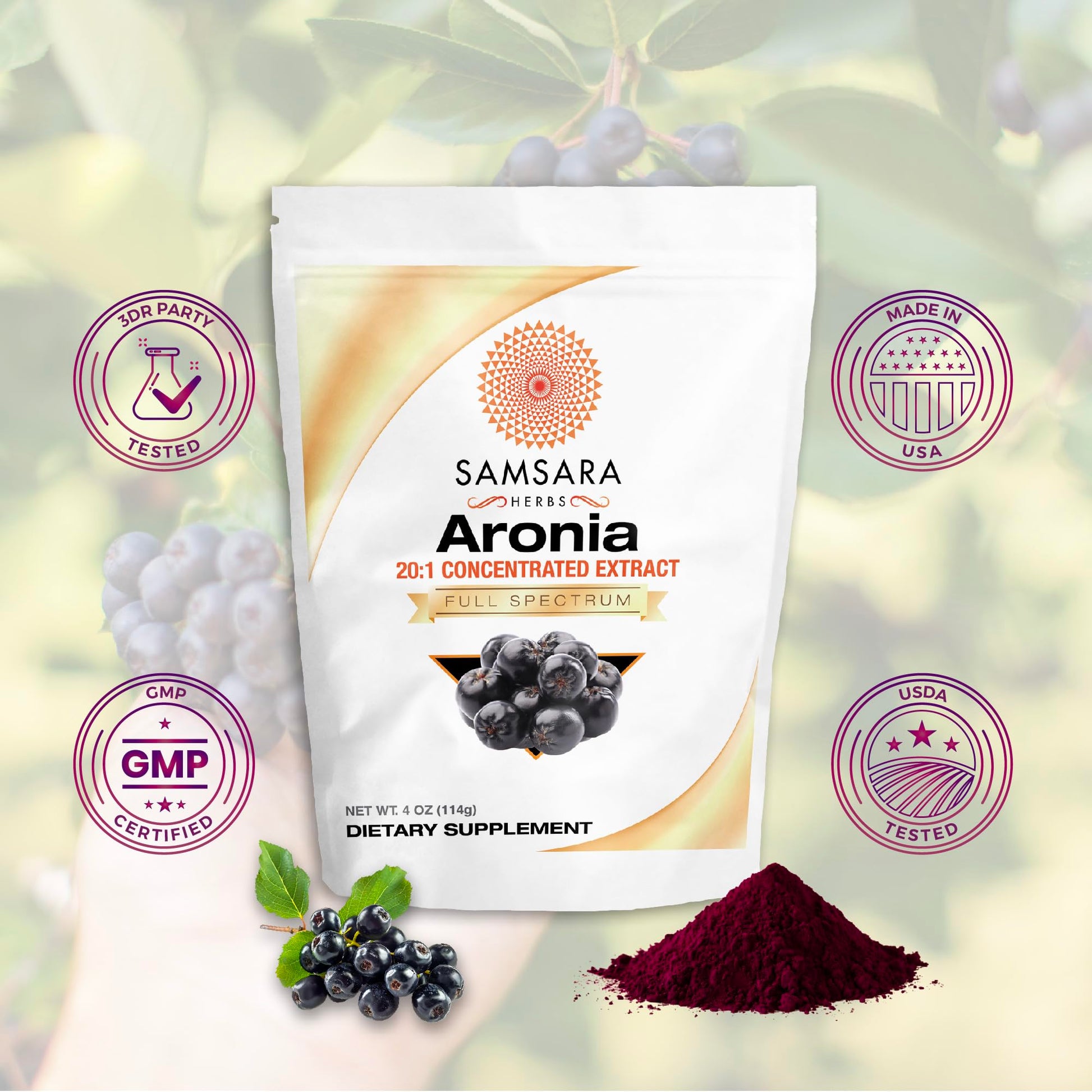 Samsara Herbs Aronia Berry 20:1 Extract Powder (16oz/454g) - Antioxidant, Flavonoids and Polyphenols Supplement - High ORAC - Native American Berry - Improved Wellbeing Samsara Herbs buy supplements canada