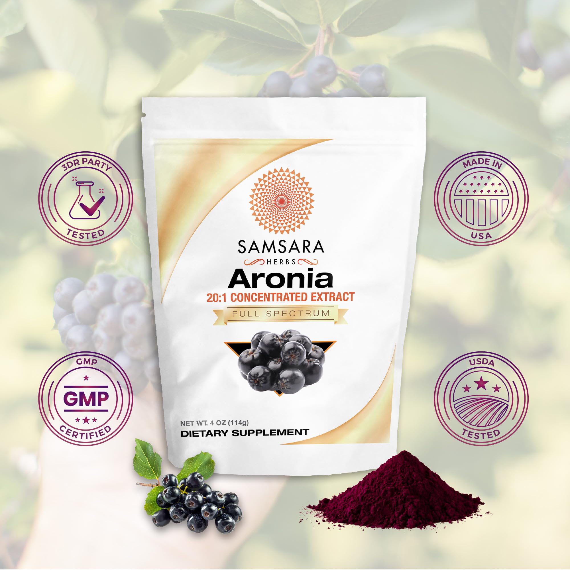 Samsara Herbs Aronia Berry 20:1 Extract Powder (16oz/454g) - Antioxidant, Flavonoids and Polyphenols Supplement - High ORAC - Native American Berry - Improved Wellbeing Samsara Herbs buy supplements canada