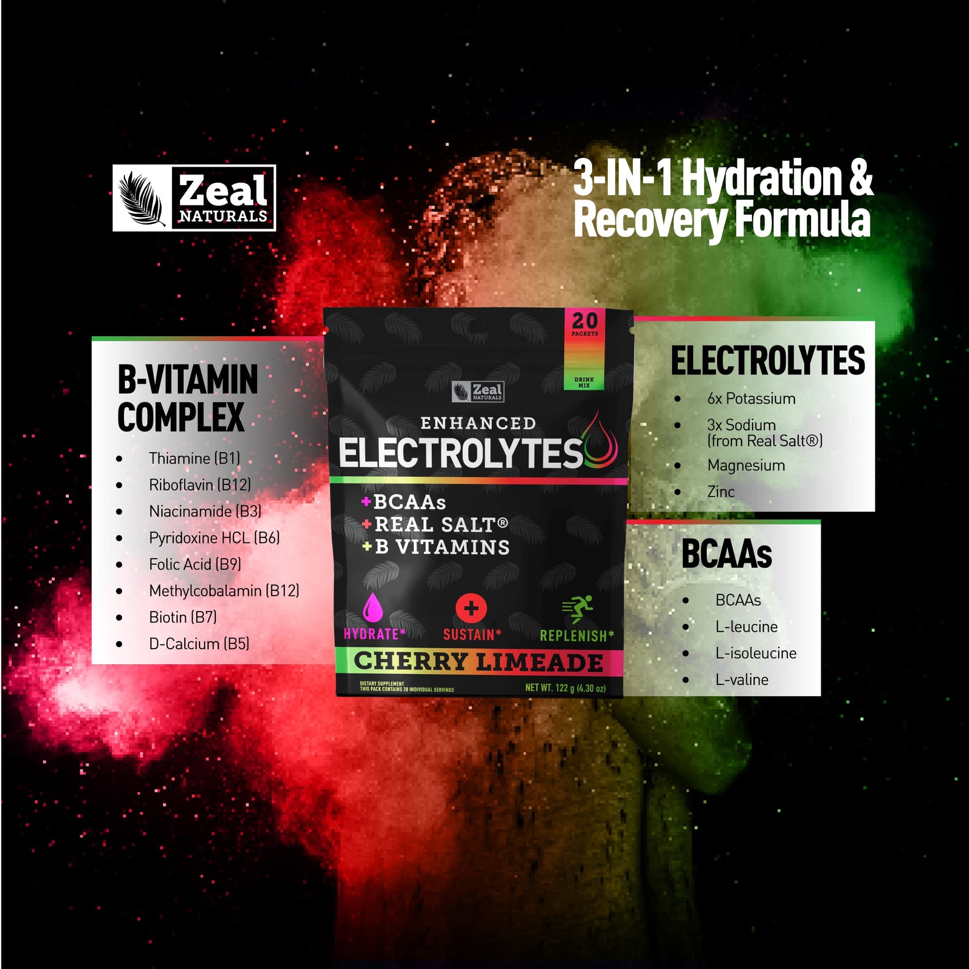 Enhanced Powder Stick Packs (Cherry Limeade- 20 Packets) Sugar Free + BCAA B Zeal Naturals buy supplements canada
