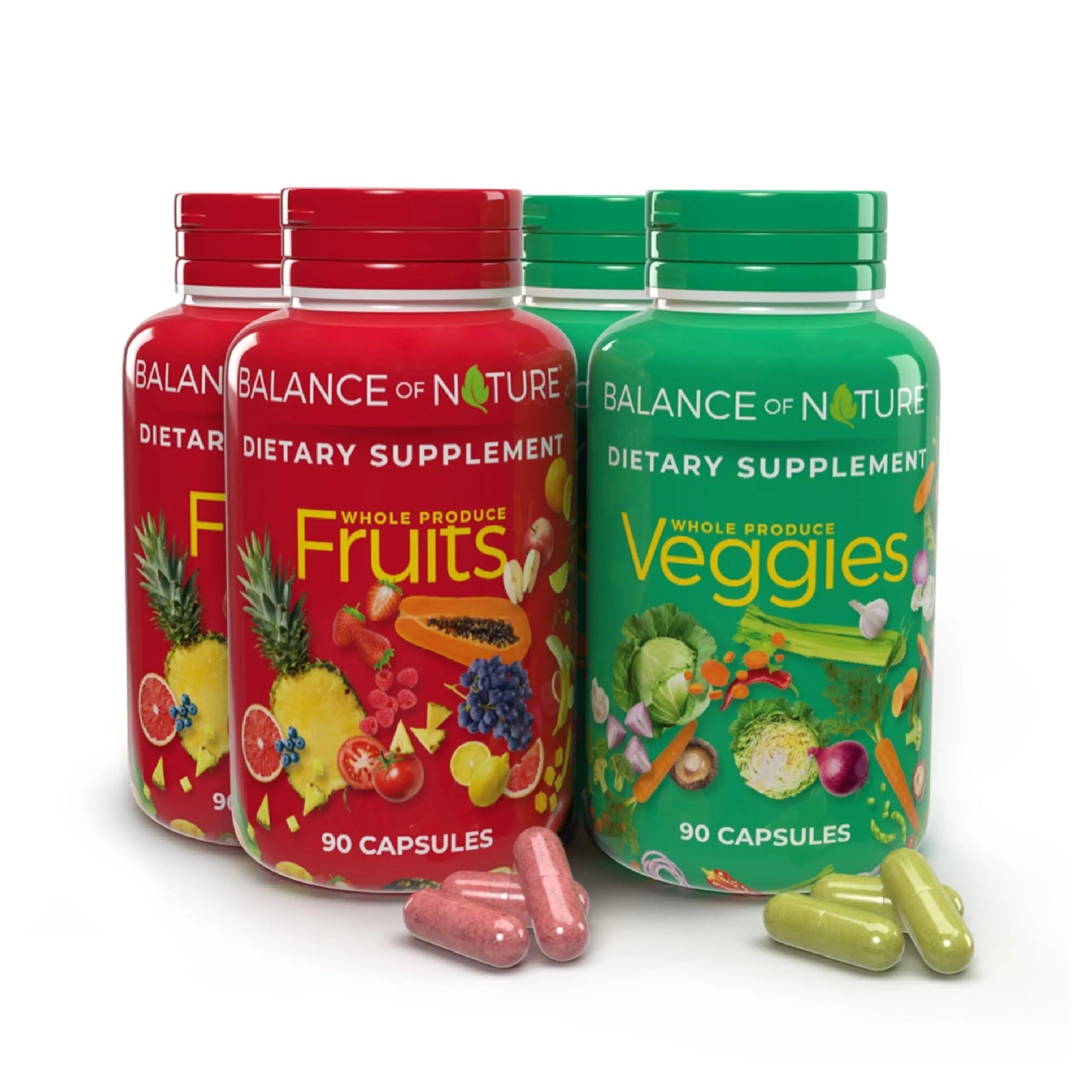 Balance of Nature Fruits & Veggies Supplements - Whole Fruit and Vegetable Ingredients for Women, Men, and Kids - 90 Fruits Capsules, 90 Veggies Capsules - 2 Sets Balance of Nature buy supplements canada