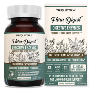 Flora Digest - 3-in-1 Max Strength Digestive Enzymes + Gut Surviving Probiotics & ButyraGen® Postbiotic for Optimal Digestion, Bloating Relief, Regularity, Gut Lining & Colon Support - (60 Capsules) Triquetra Health buy supplements canada