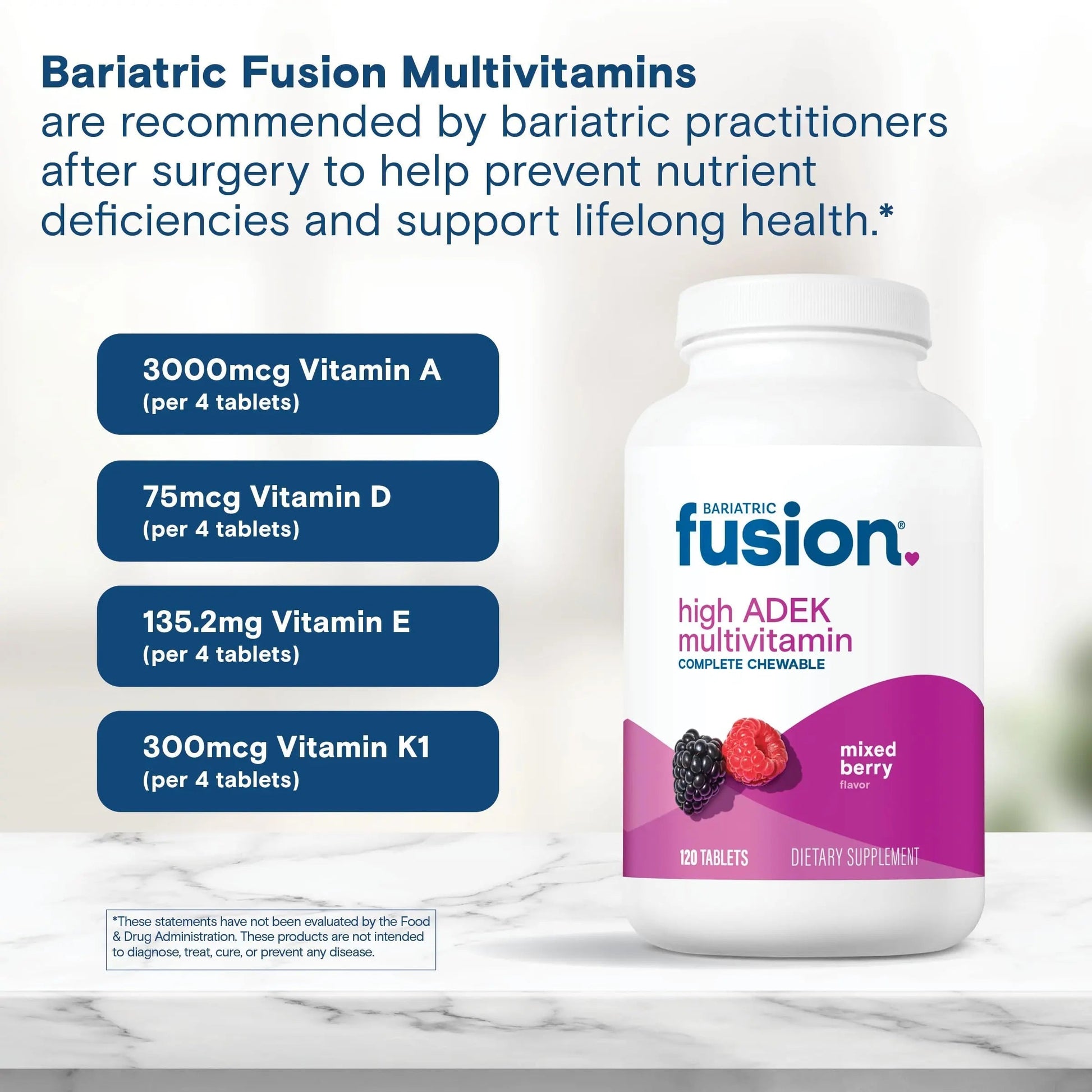 Bariatric Fusion Chewable Multivitamin with High ADEK Vitamins | Multi for Duodenal Switch Patients | Mixed Berry Flavored Tablets | Bariatric Fusion buy supplements canada