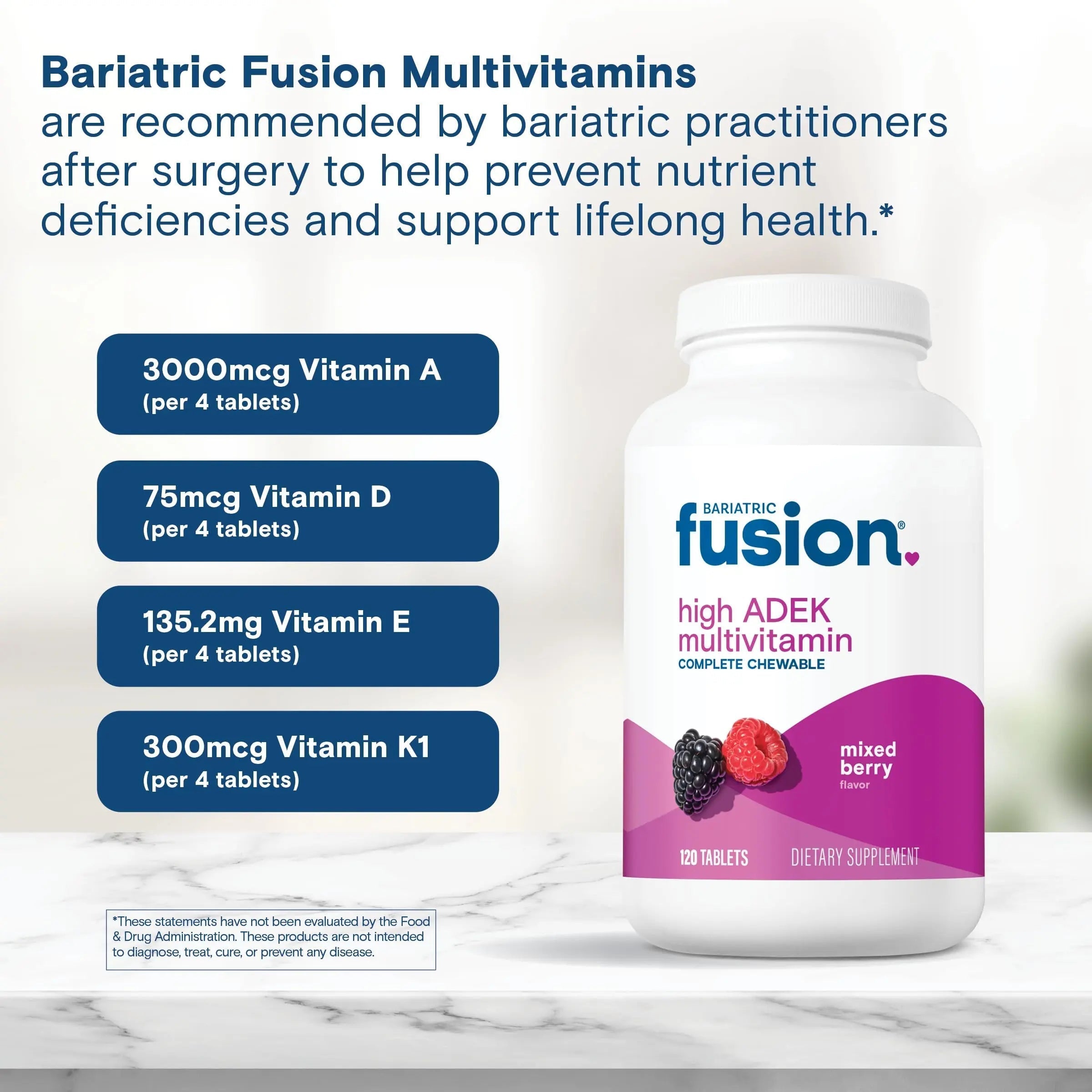 Bariatric Fusion Chewable Multivitamin with High ADEK Vitamins | Multi for Duodenal Switch Patients | Mixed Berry Flavored Tablets | Bariatric Fusion buy supplements canada