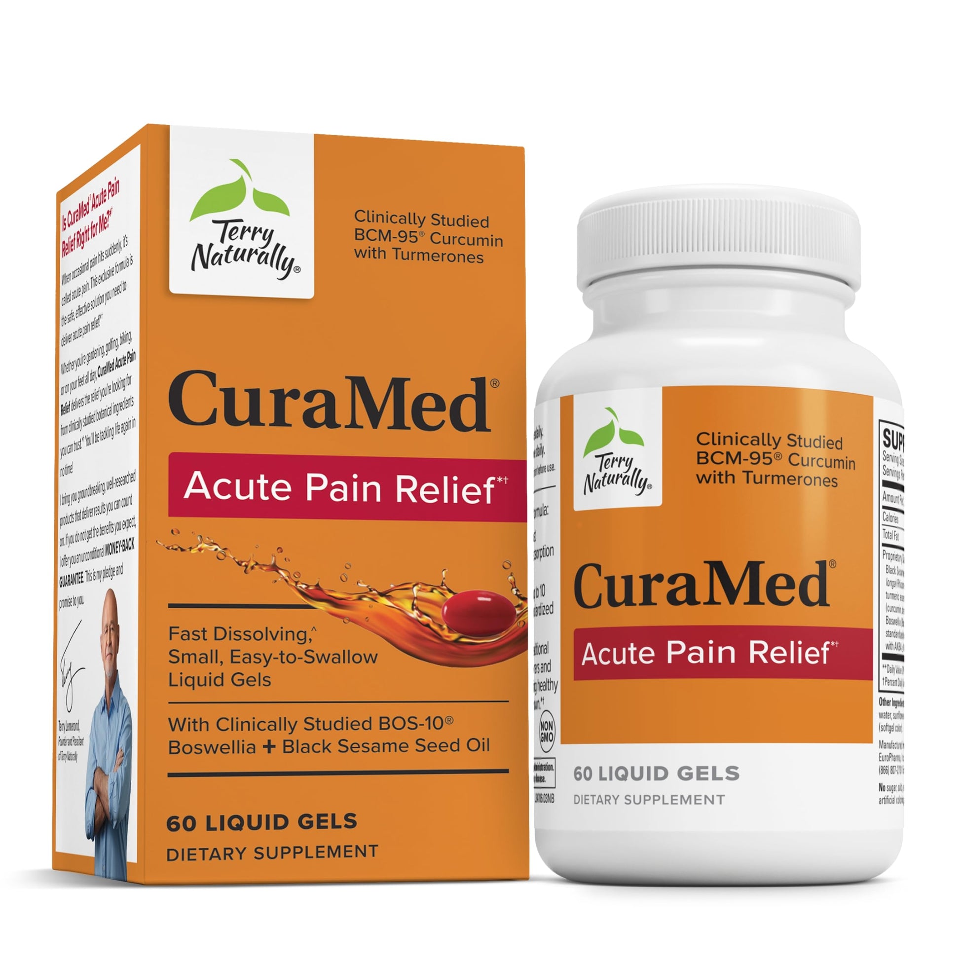 Terry Naturally CuraMed Acute Pain Relief - Supplement with BCM-95 Curcumin & BOS-10 Boswellia - Black Sesame Seed Oil to Support Relief of Occasional Discomfort - 60 Liquid Gels Terry Naturally buy supplements canada