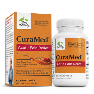 Terry Naturally CuraMed Acute Pain Relief - Supplement with BCM-95 Curcumin & BOS-10 Boswellia - Black Sesame Seed Oil to Support Relief of Occasional Discomfort - 60 Liquid Gels Terry Naturally buy supplements canada