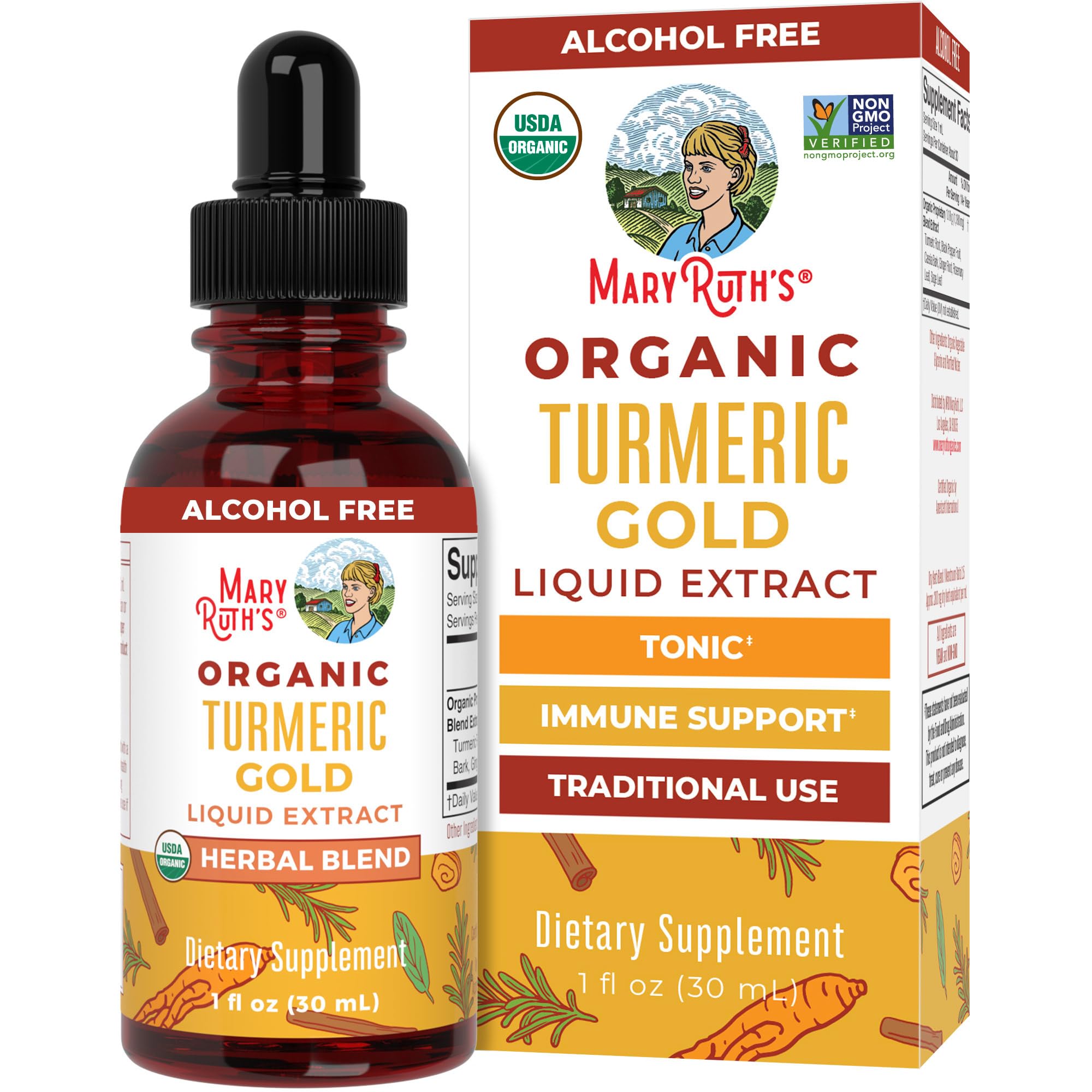 MaryRuth Organics USDA Turmeric Gold Liquid Drops | Herbal Blend | Turmeric Curcumin | Black Pepper | Cassia Cinnamon Bark | Ginger Root | Immune Support | Non-GMO Project Verified | Vegan | 1oz MARYRUTH'S buy supplements canada