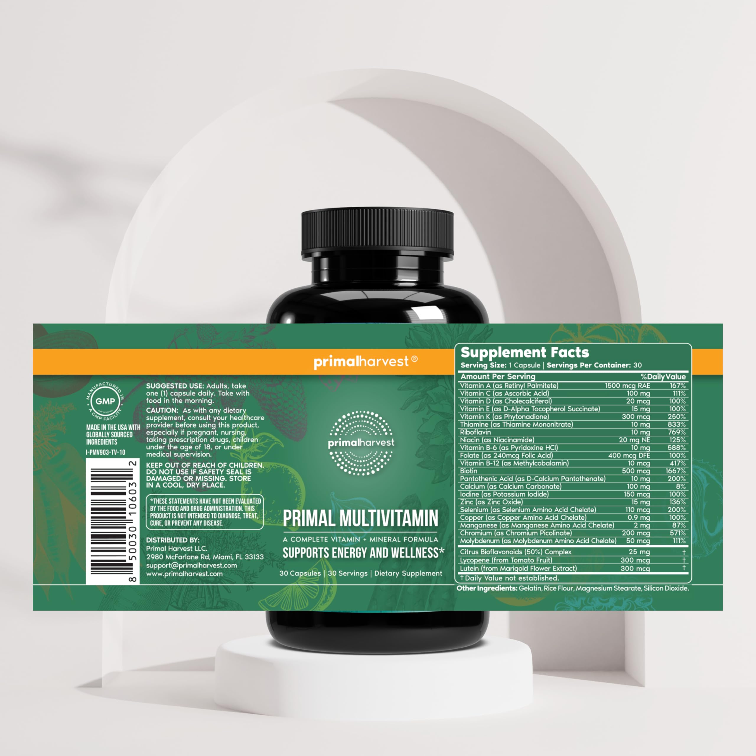 Primal Harvest Primal Multivitamin - Daily Multi-Vitamin Supplement with 21 Essential Vitamins & Minerals for Women & Men - Vitamin A, C, D, E, B12, B6 Primal Harvest buy supplements canada