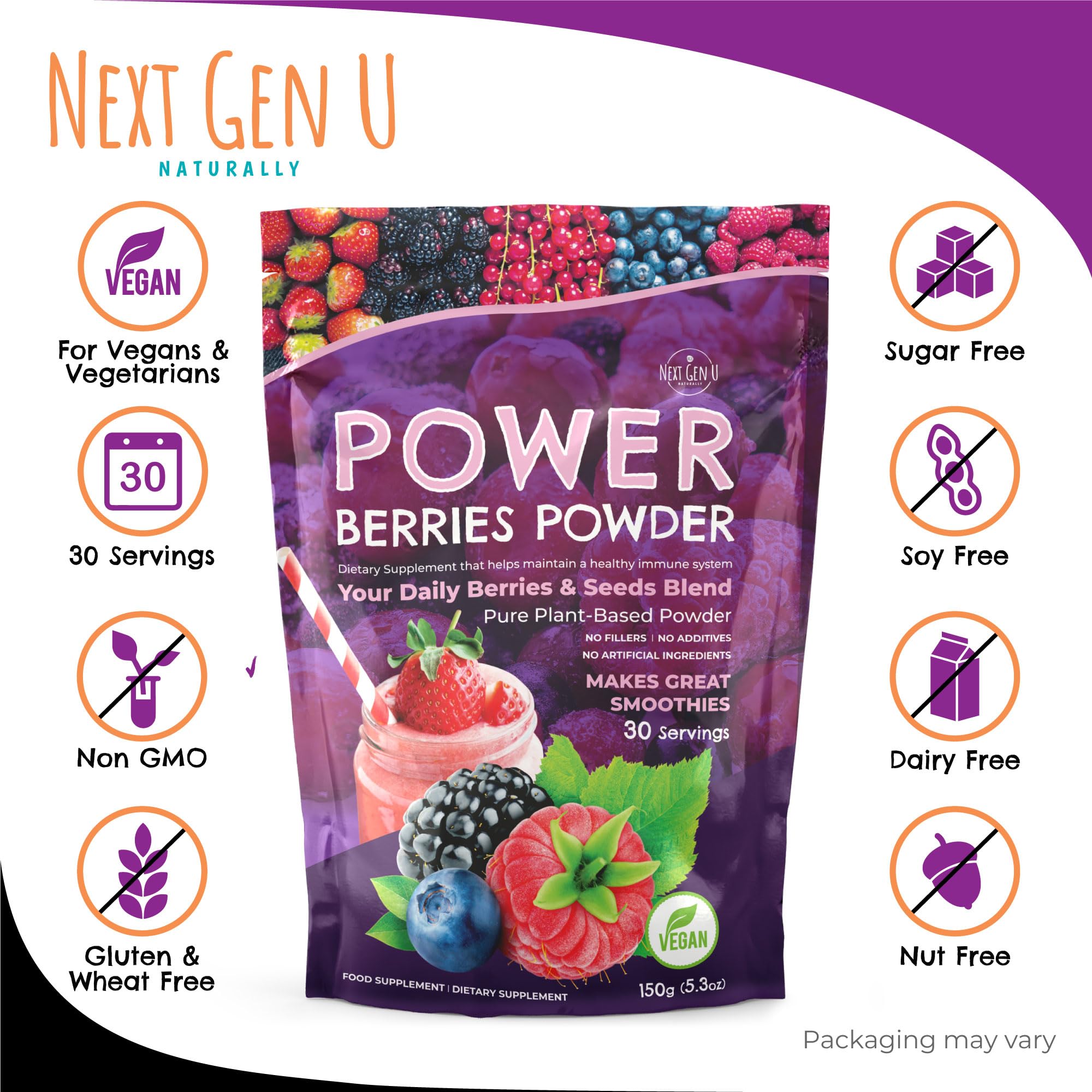 Super Berry Powder - 150g - Immune Support - Food Supplement - Superfood Berries - Smoothie Mix for Shakes - Healthy Boost for Detox Juice Beverages or Any Drink - by NextGenU NGU Next Gen U buy supplements canada