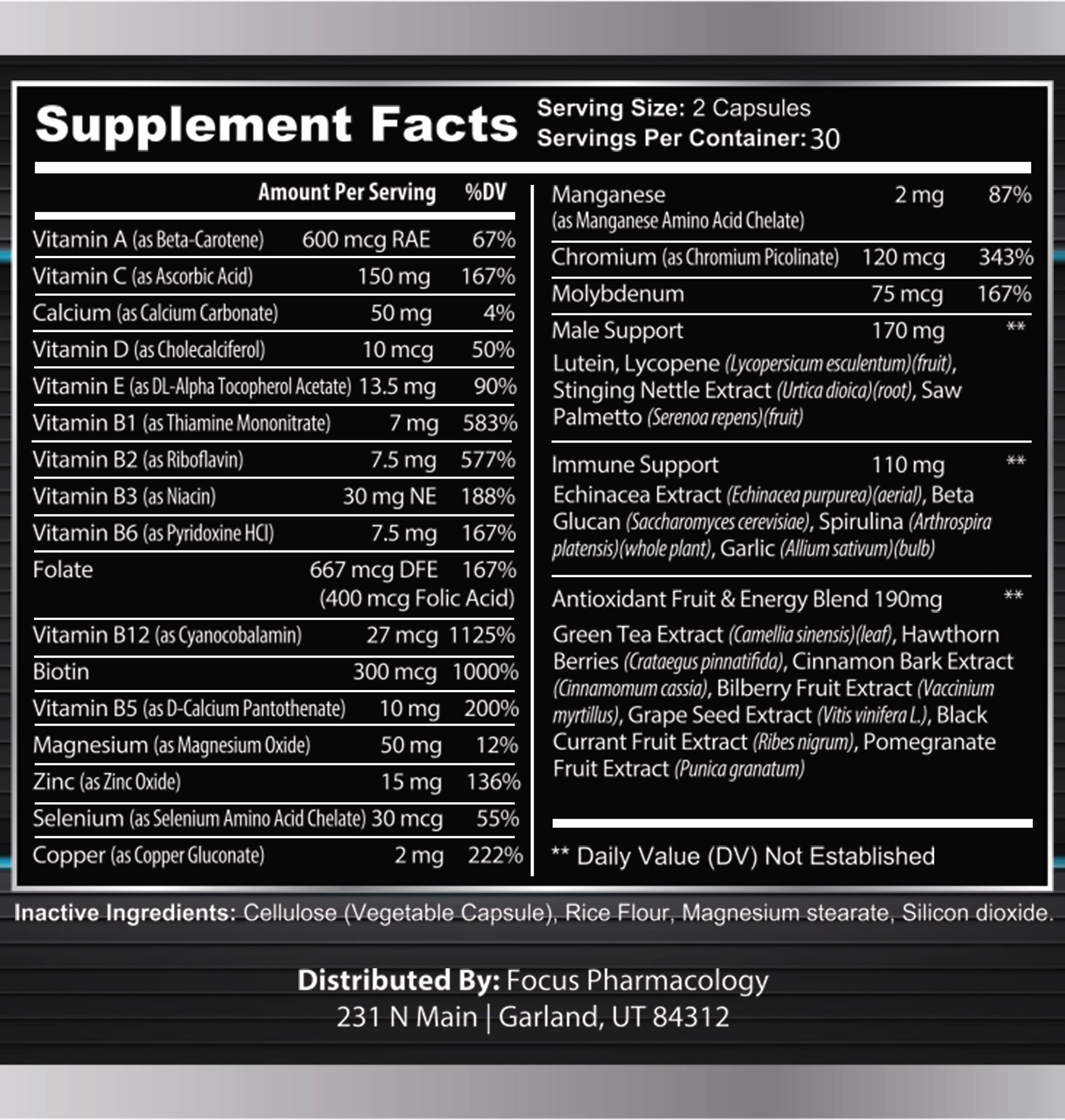 Focus Pharmacology Men's Daily Super Multi-Vitamin for Men - 60 Ct Blend of Vitamins, Minerals, Plus Herbs for Prostate Health and General Energy/Focus Focus Pharmacology buy supplements canada