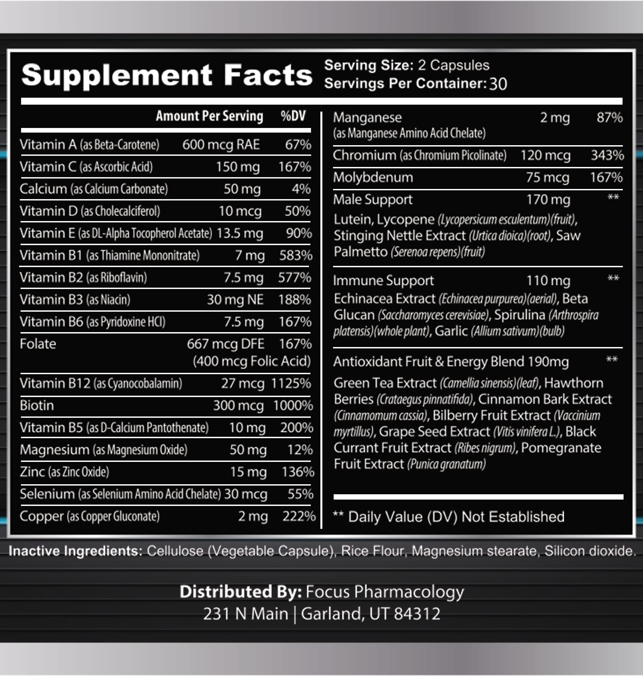 Focus Pharmacology Men's Daily Super Multi-Vitamin for Men - 60 Ct Blend of Vitamins, Minerals, Plus Herbs for Prostate Health and General Energy/Focus Focus Pharmacology buy supplements canada
