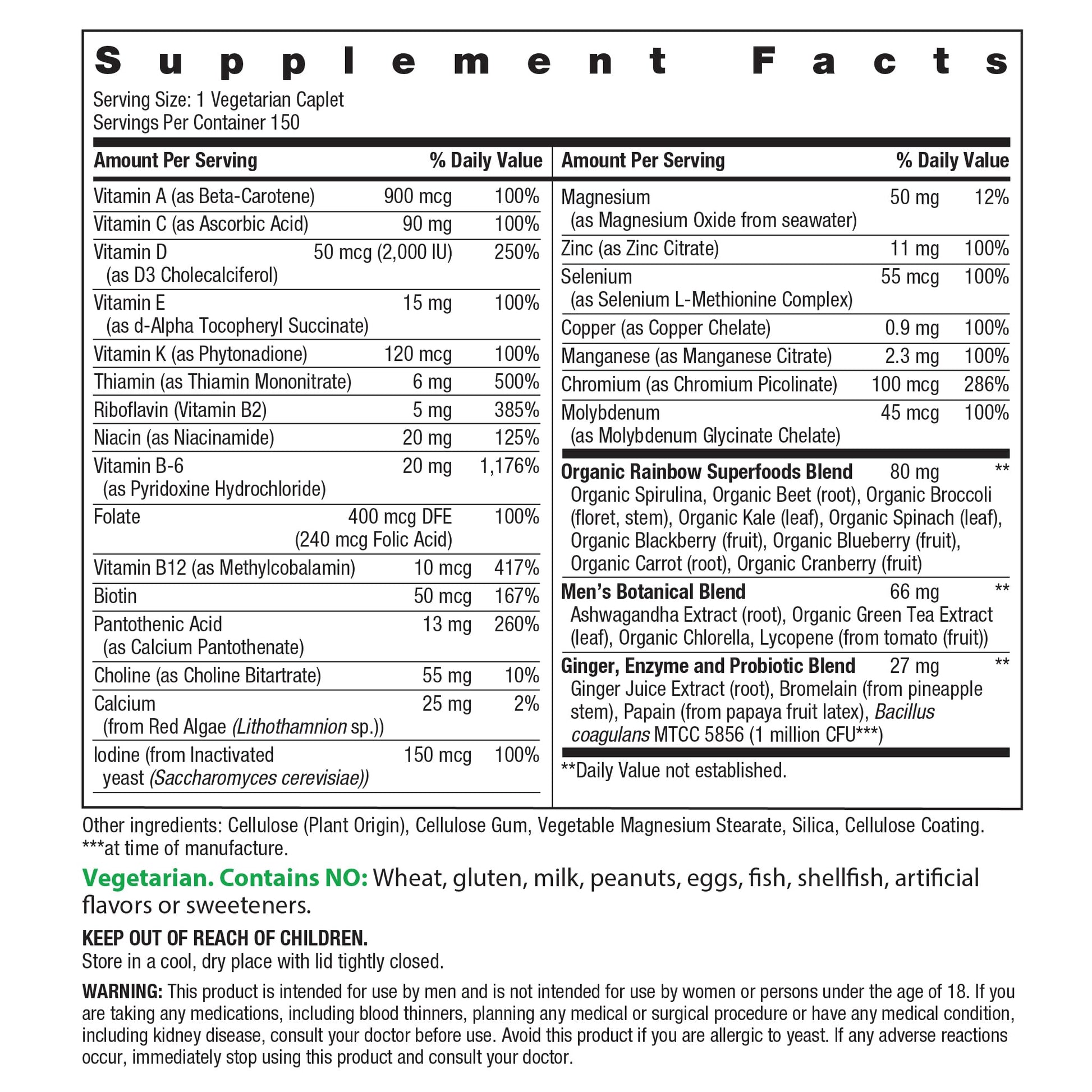 Rainbow Light Mens Multivitamin One + | 150 Caplets | Supports Cellular Energy & Immune Health | with Vitamins C, D, and Zinc | Real Food Nutrients Rainbow Light buy supplements canada