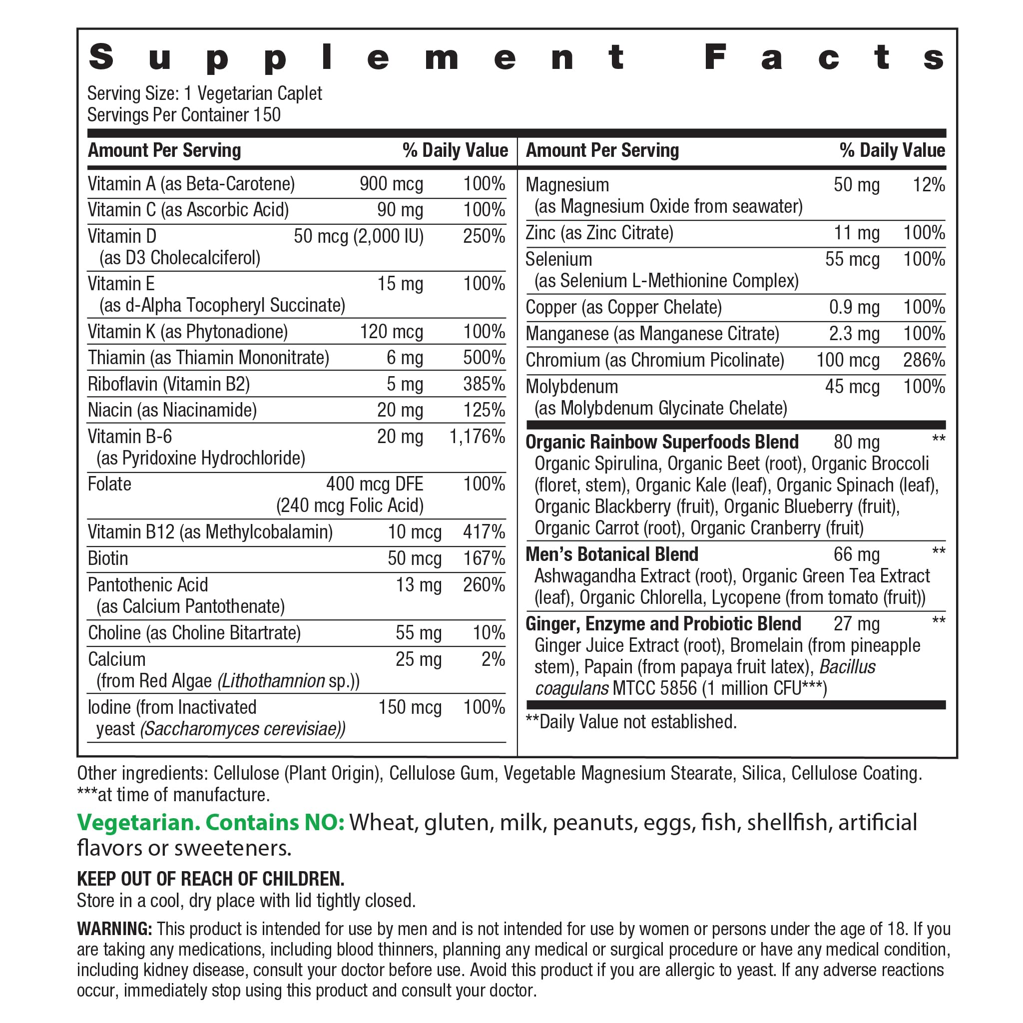 Rainbow Light Mens Multivitamin One + | 150 Caplets | Supports Cellular Energy & Immune Health | with Vitamins C, D, and Zinc | Real Food Nutrients Rainbow Light buy supplements canada