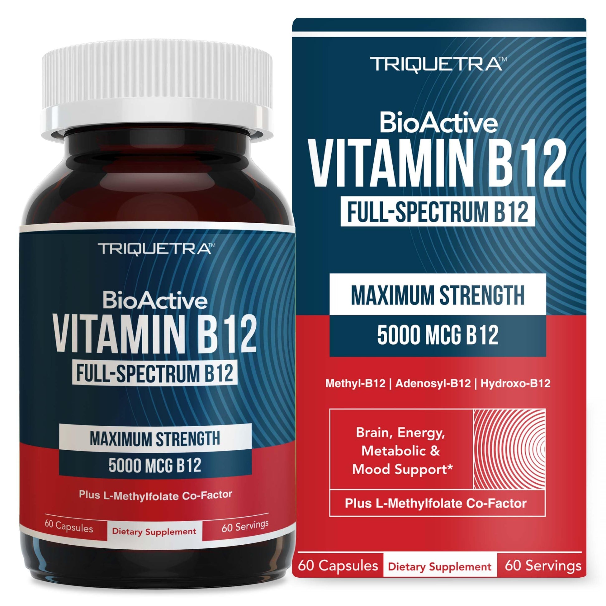 BioActive Vitamin B12 - 5000 mcg, Contains 3 BioActive Forms B12 Plus Methylfolate Cofactor - Methyl B12, Adenosyl B12 & Hydroxy B12 | Supports Energy Triquetra Health buy supplements canada