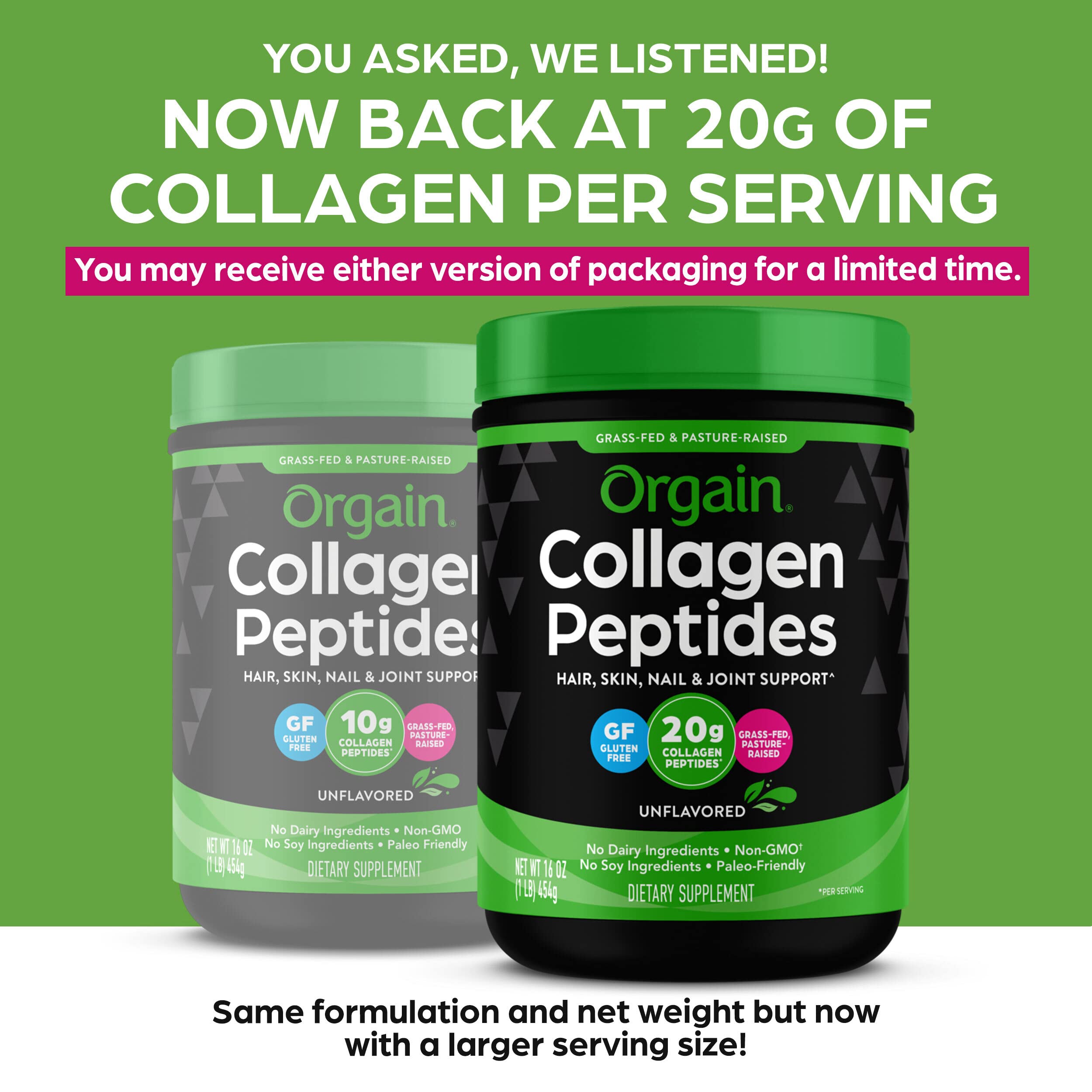 Orgain Hydrolyzed Collagen Peptides Powder, 20g Grass Fed Collagen - Hair, Skin, Nail Orgain buy supplements canada