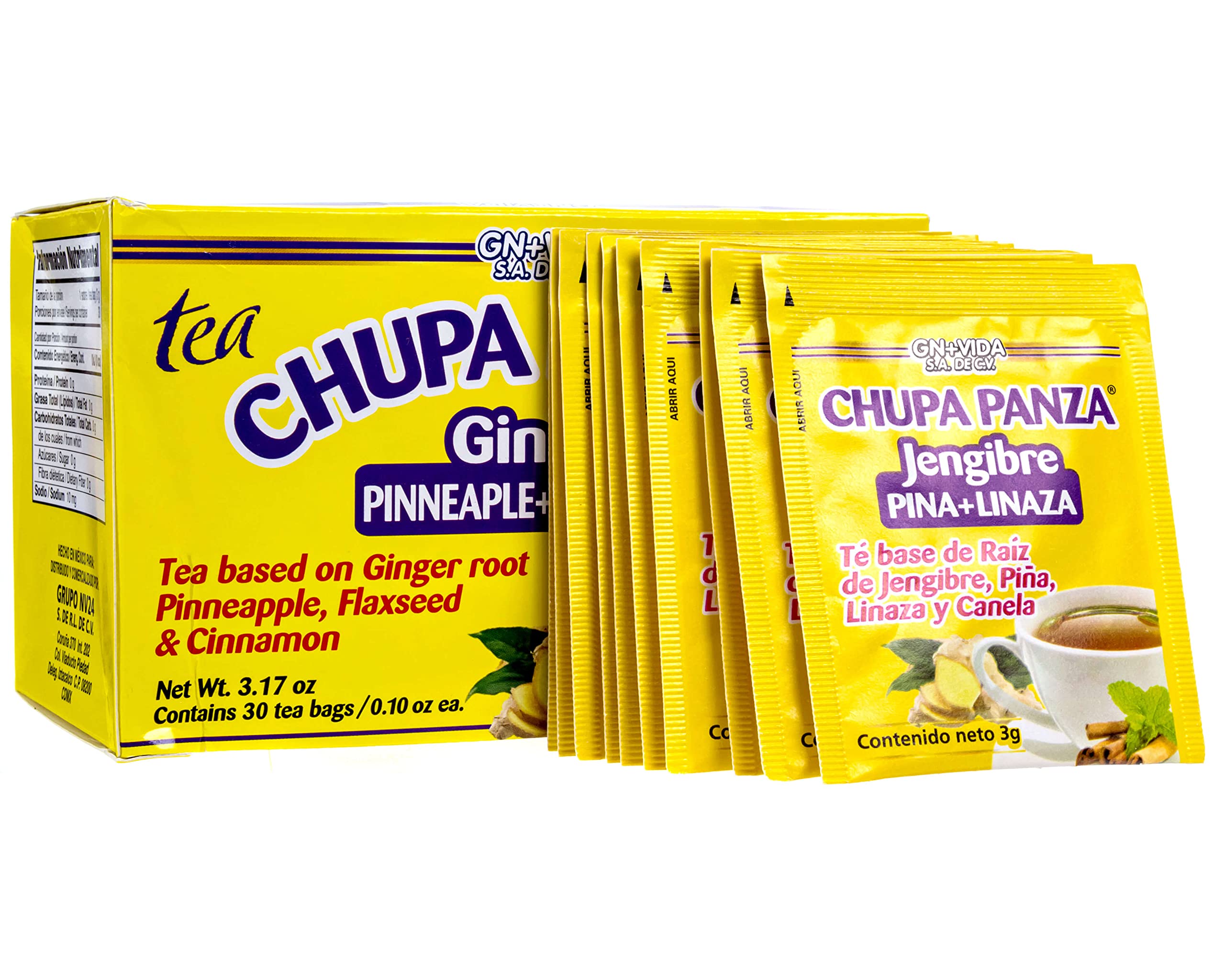 Tea CHUPA Panza, Tea Based ONGINGER Root, PINNEAPPLE, Flaxseed & Cinnamon GN+Vida buy supplements canada