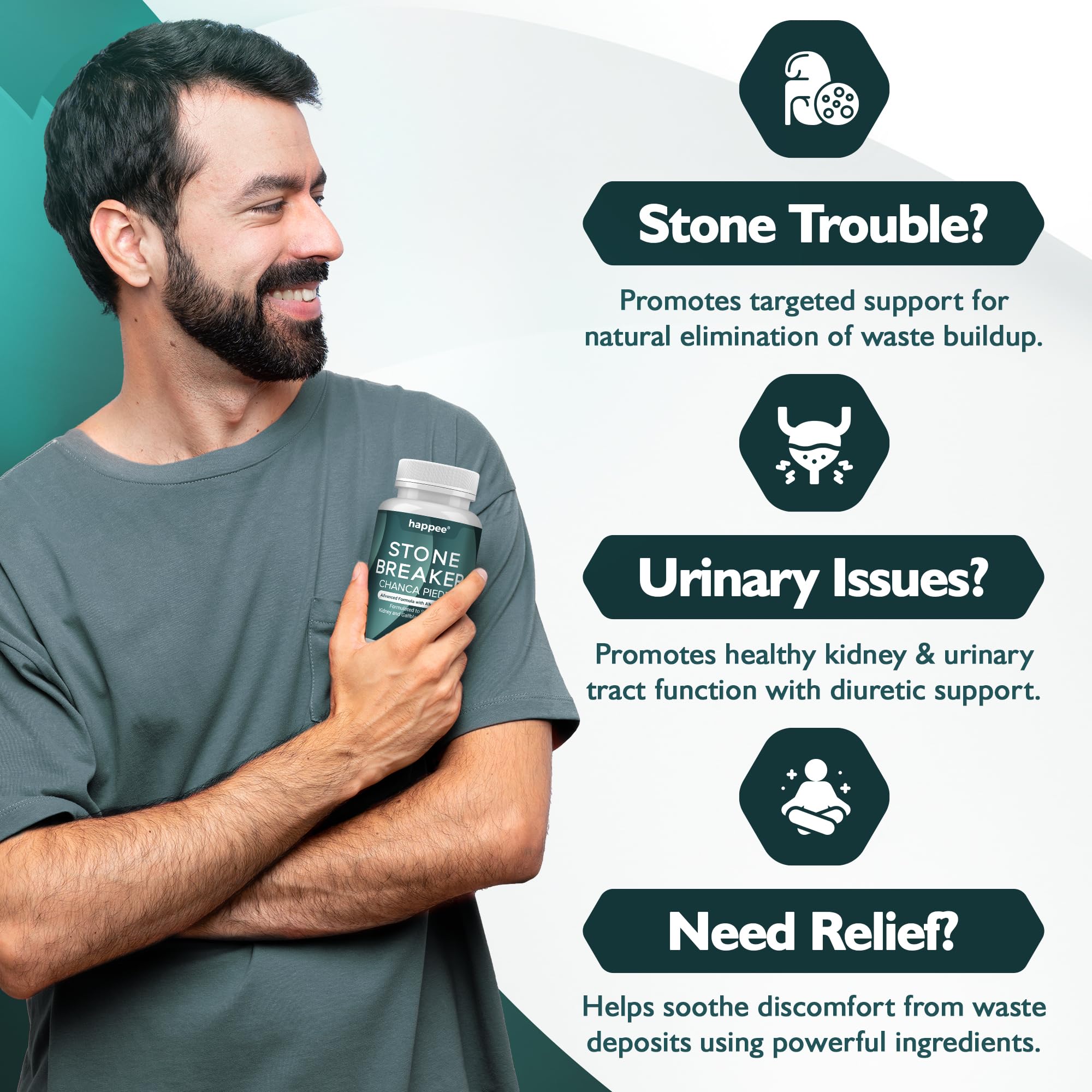 Happee Chanca Piedra Stone Breaker Kidney & Gallbladder Cleanse – Kidney Stone Dissolver & Passage Support - High Potency Phyllanthus Niruri with Magnesium, Potassium & Herbal Blend - 60 Capsules Happee buy supplements canada