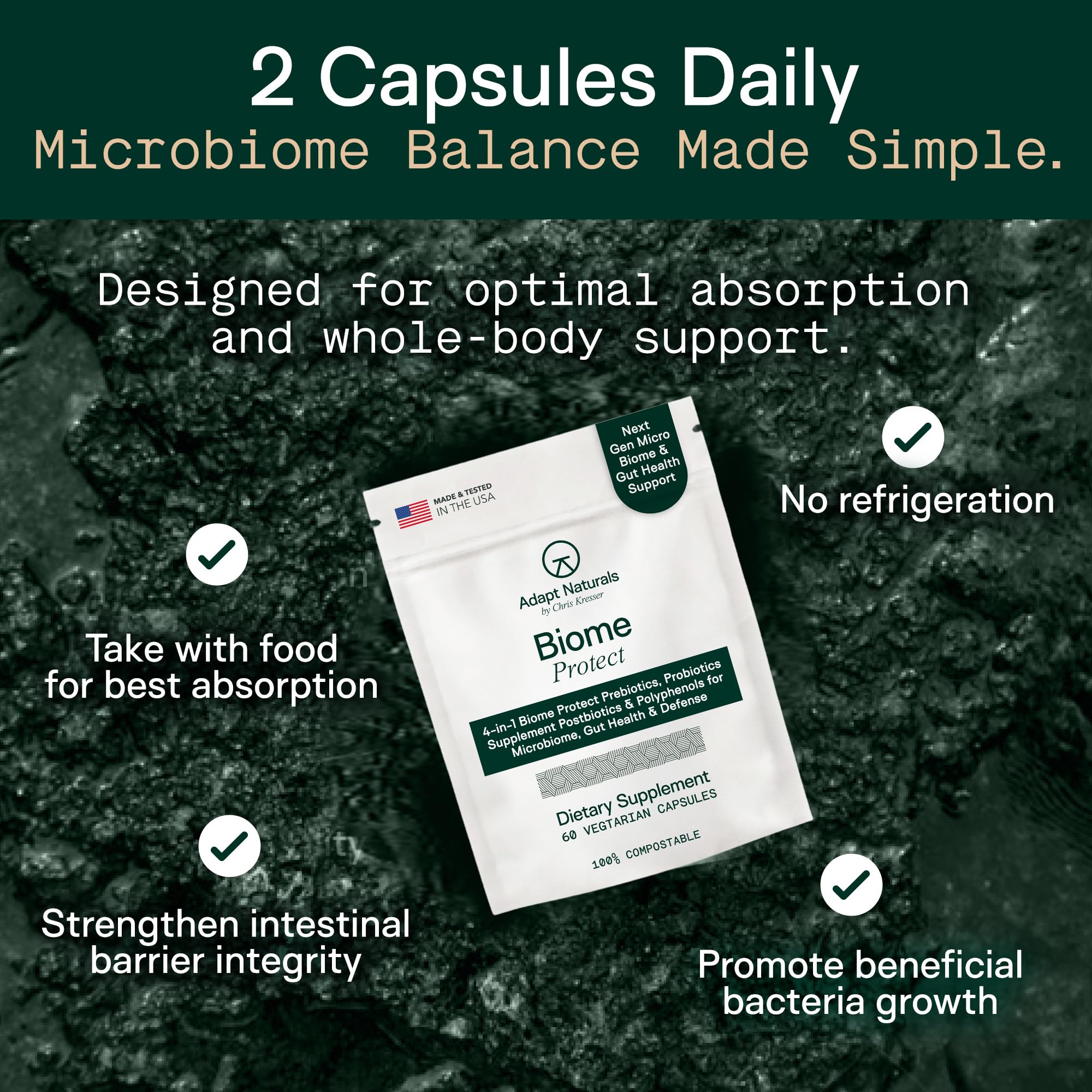 Adapt Naturals 4-in-1 Biome Protect Prebiotics, Probiotics Supplement Postbiotics & Polyphenols for Microbiome, Gut Health & Defense ADAPT NATURALS BY CHRIS KRESSER buy supplements canada