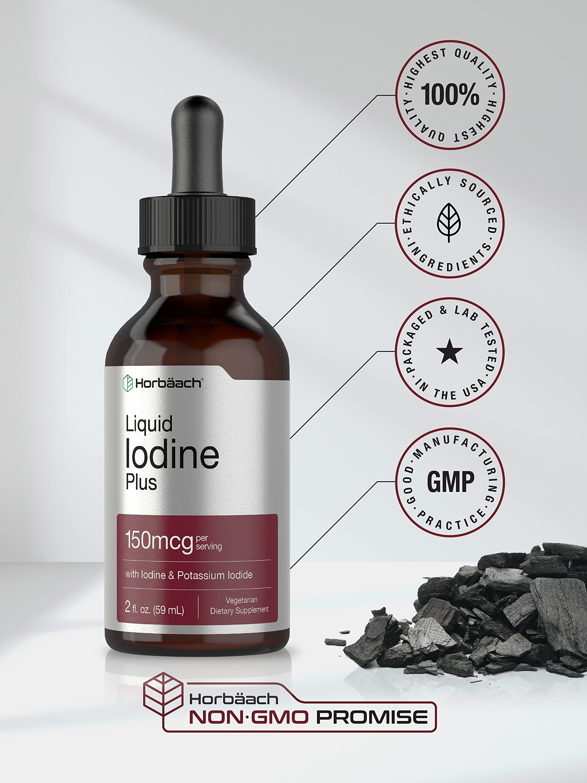 Liquid Iodine Solution Drops | 2 fl oz | 150 mcg | Iodine & Potassium Iodide Supplement Horbäach buy supplements canada