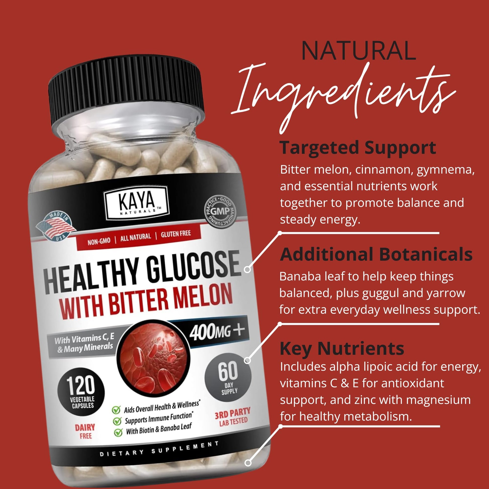 Kaya Naturals Healthy Gluco with Bittermelon Supplement | Support Healthy Levels and Function, 20 Herbs Vitamins and Minerals, Alpha Lipoic Acide, Cinnamon, Vitamin C & E, Non-GMO (120 Count) Kaya Naturals buy supplements canada