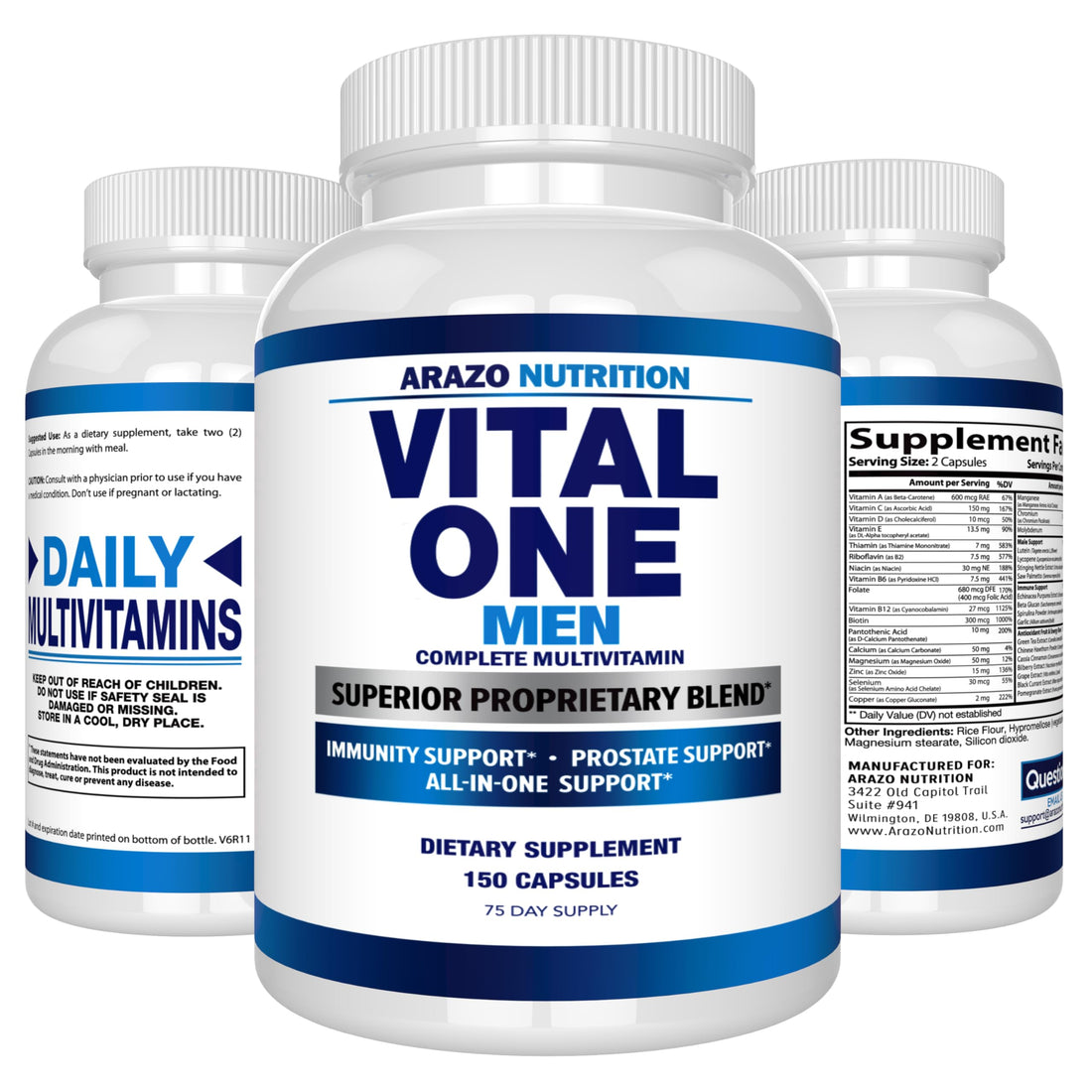 Arazo Nutrition Vital One Multivitamin for Men – Daily Wholefood Supplement - 150 Vegan Arazo Nutrition buy supplements canada
