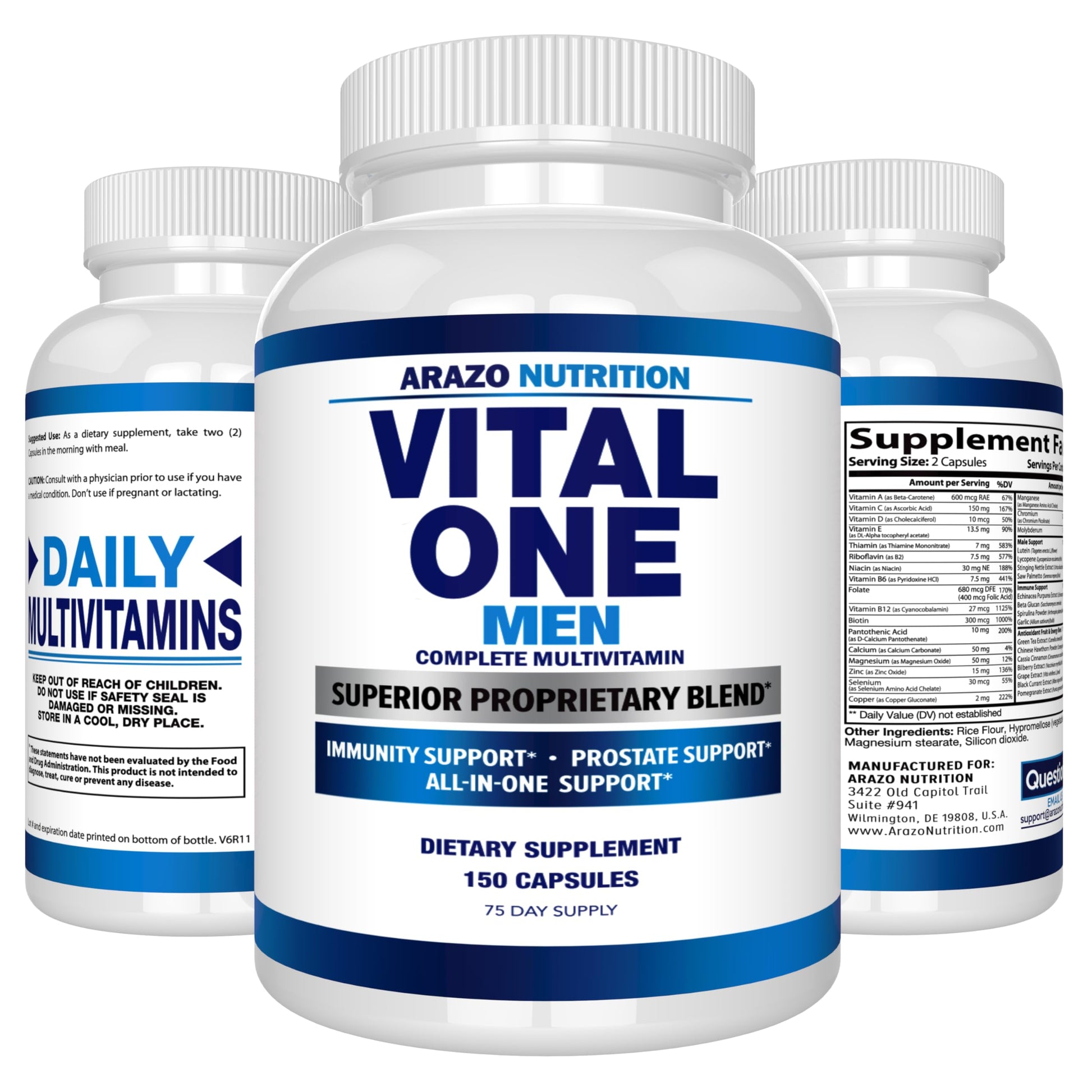 Arazo Nutrition Vital One Multivitamin for Men – Daily Wholefood Supplement - 150 Vegan Arazo Nutrition buy supplements canada