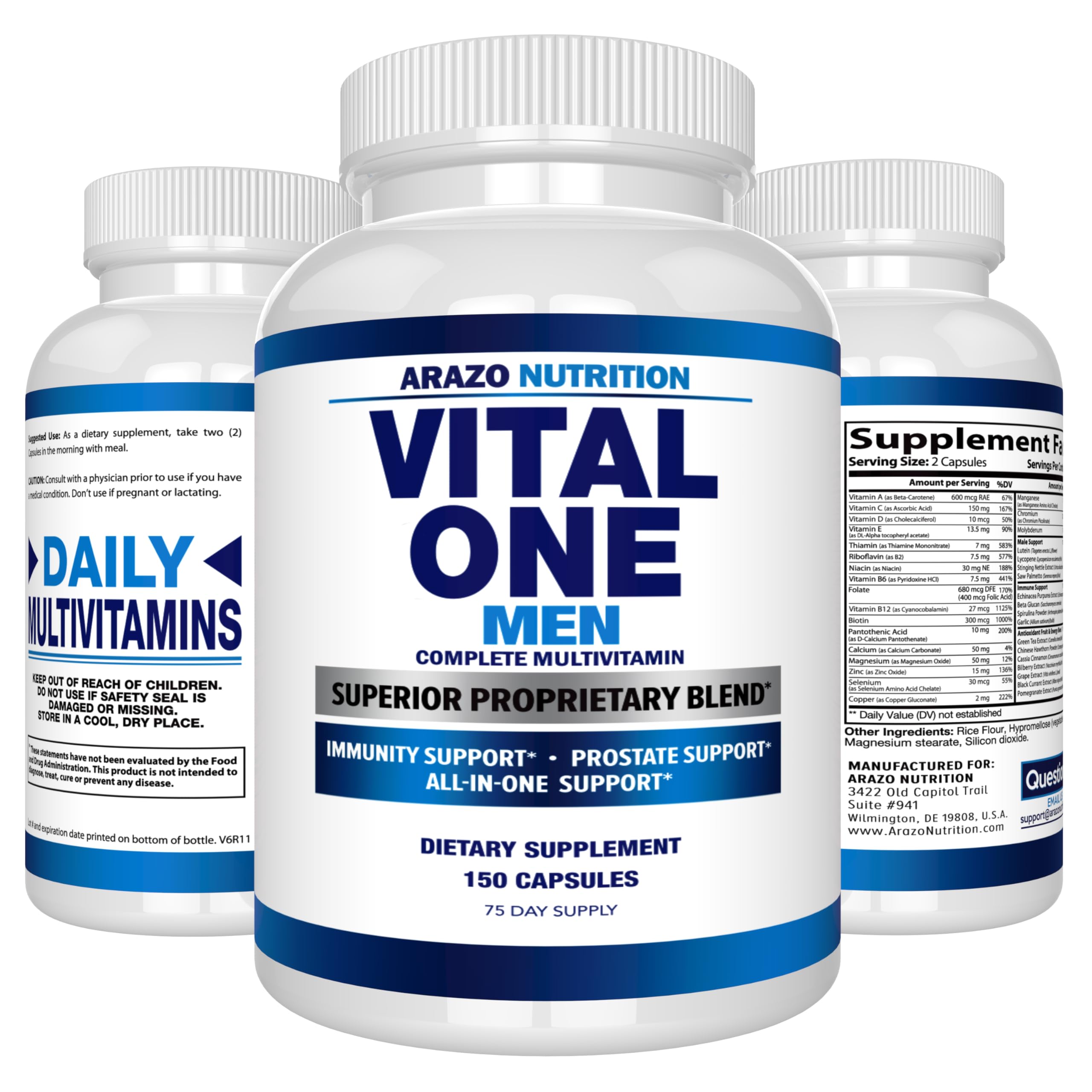 Arazo Nutrition Vital One Multivitamin for Men – Daily Wholefood Supplement - 150 Vegan Arazo Nutrition buy supplements canada