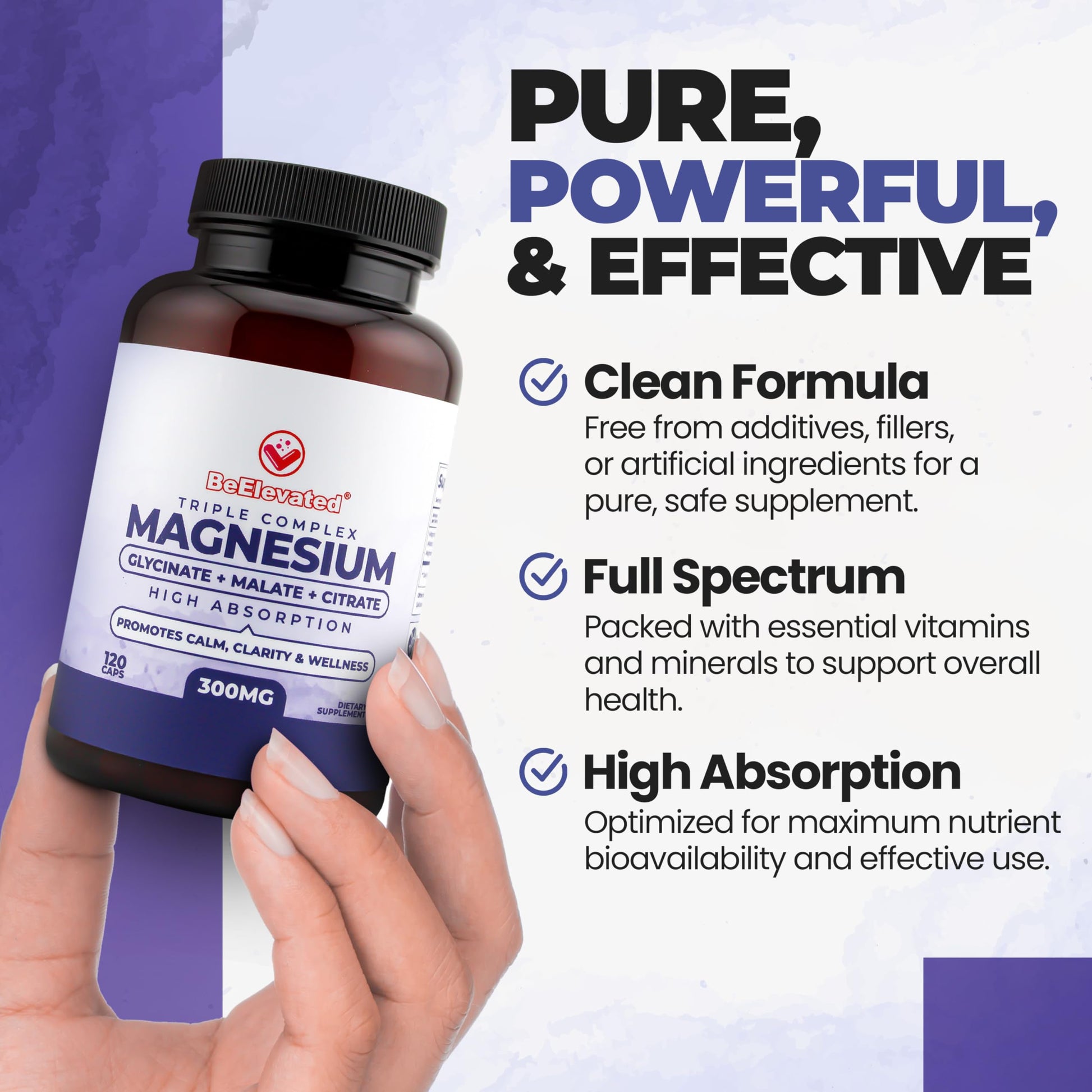 BeElevated High Absorption Triple Magnesium Complex for Sleep, Relaxation & Muscle Support – 300mg of Magnesium Glycinate, Citrate & Malate BeElevated buy supplements canada