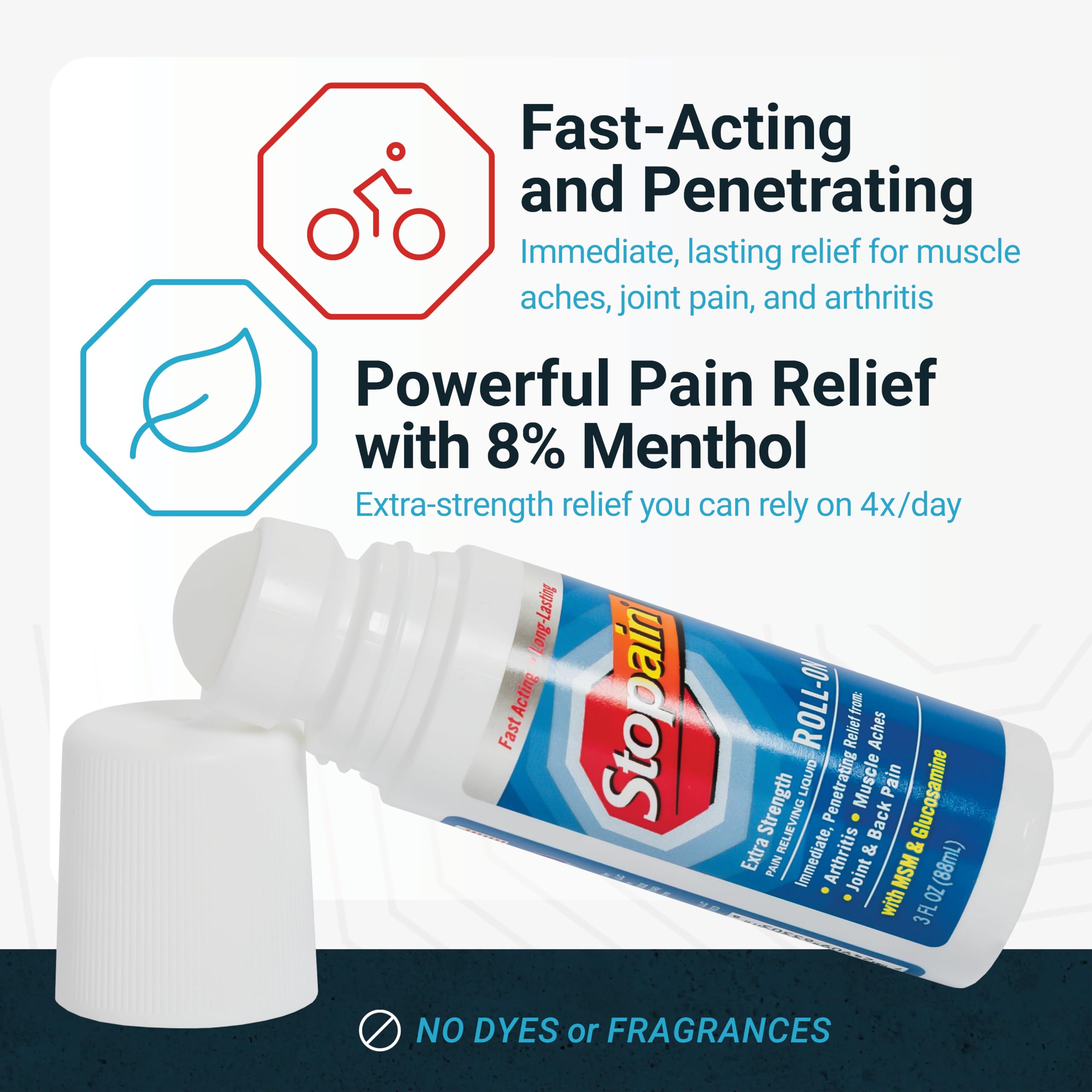 Stopain Pain Relief Roll On Gel 3oz, USA Made, Max Strength Fast Acting with MSM, Glucosamine, Menthol for Arthritis, Lower Back, Knee, Neck, HSA FSA Approved OTC Topical Analgesic Products Stopain buy supplements canada