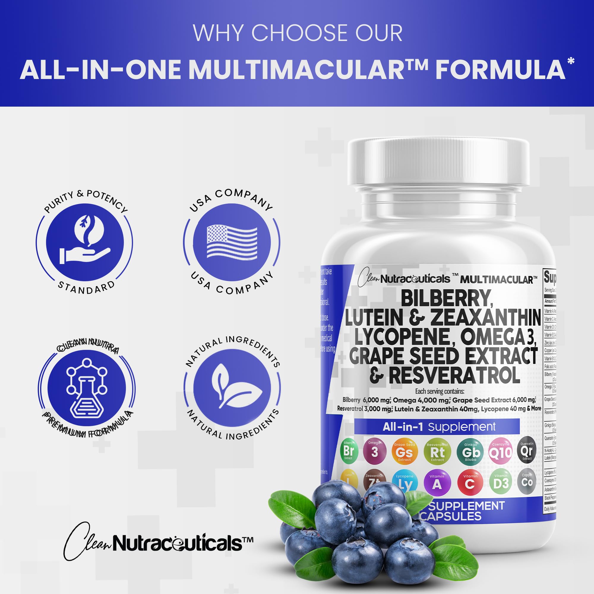 Eye Health Vitamins with Bilberry 6000mg Lutein & Zeaxanthin 40mg Lyco Clean Nutraceuticals buy supplements canada