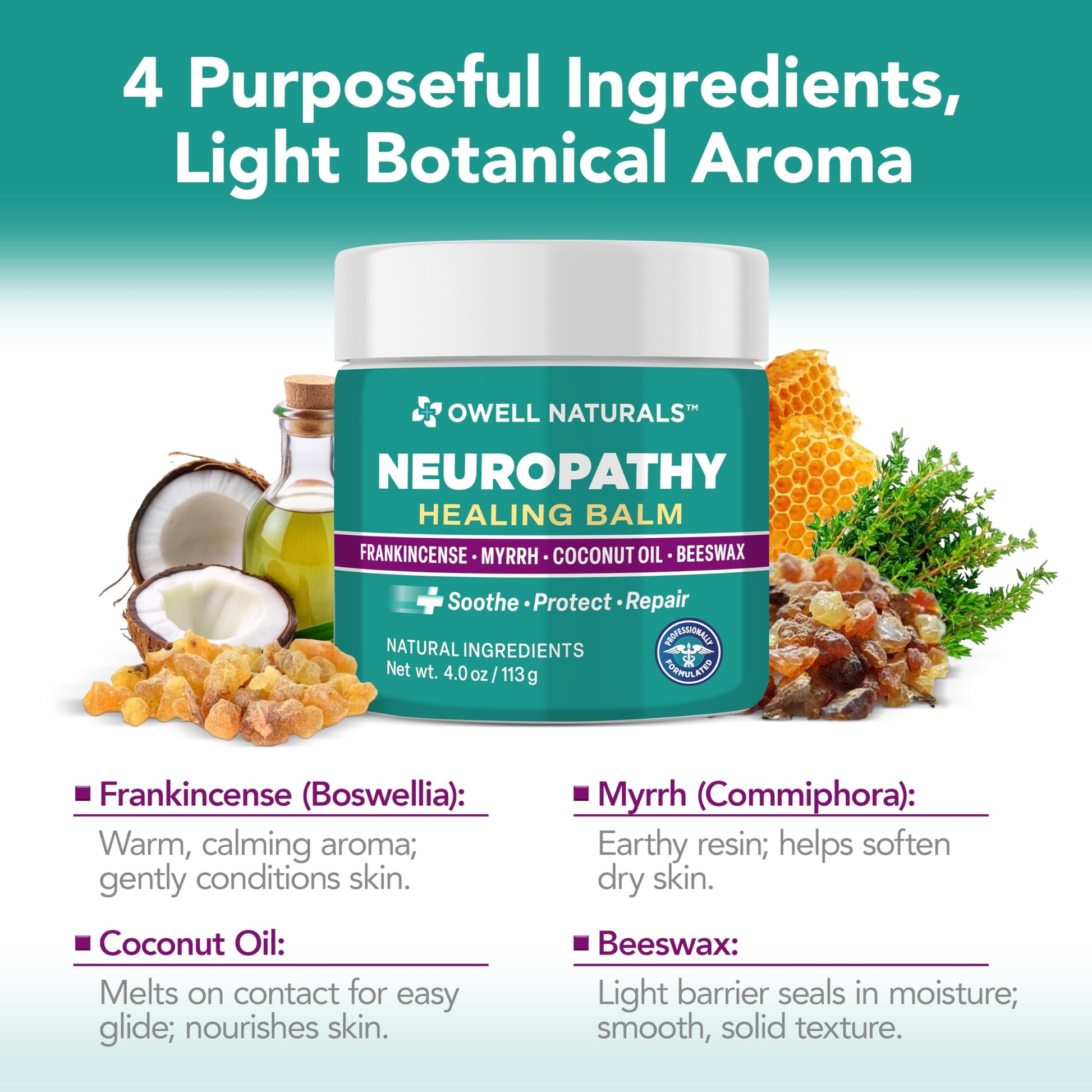 OWELL NATURALS Neuropathy Healing Balm, Fast Acting, with Frankincense, Myrrh, Coconut Oil & Beeswax, Natural Ingredients – Soothe, Protect & Repair, 4 oz (Pack of 1) Owell Naturals buy supplements canada