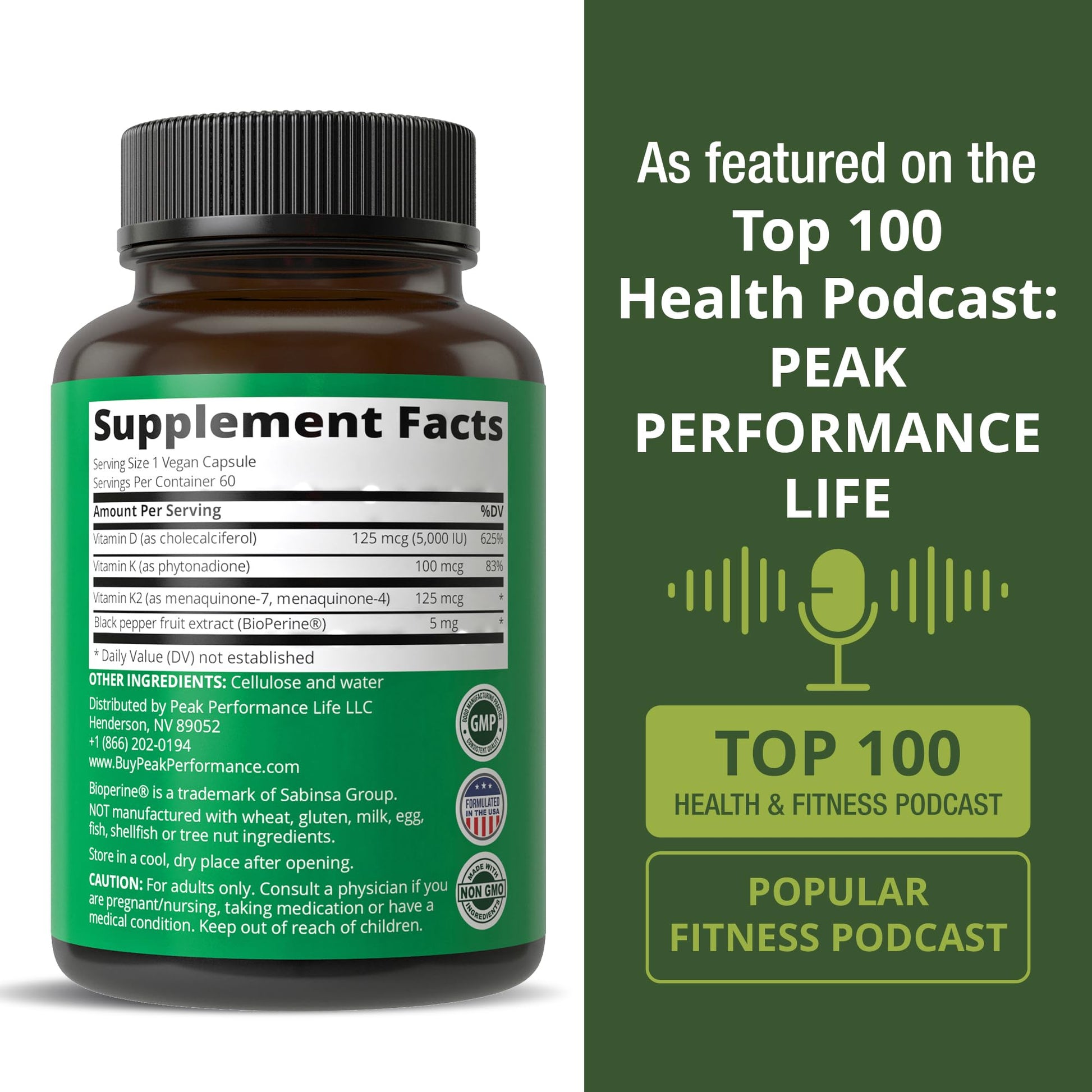 Peak Performance Advanced Vitamin D 5000 IU with All 3 Types of Vitamin K Vitamin D3 and Vitamin K2, K1, MK-7 (MK7), MK4 Supplement Peak Performance buy supplements canada
