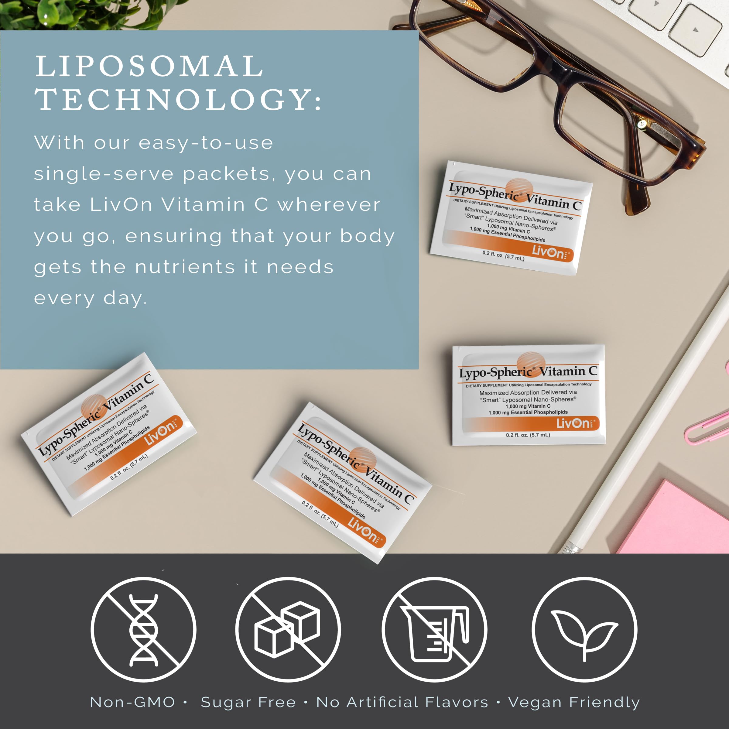 LivOn Laboratories - Lypo–Spheric Vitamin C – 1,000 mg Vitamin C & 1,000 mg Essential Phospholipids Per Packet – Liposome Encapsulated for Improved Absorption – Non–GMO - 12 Pack (360 Count) LivOn Laboratories buy supplements canada