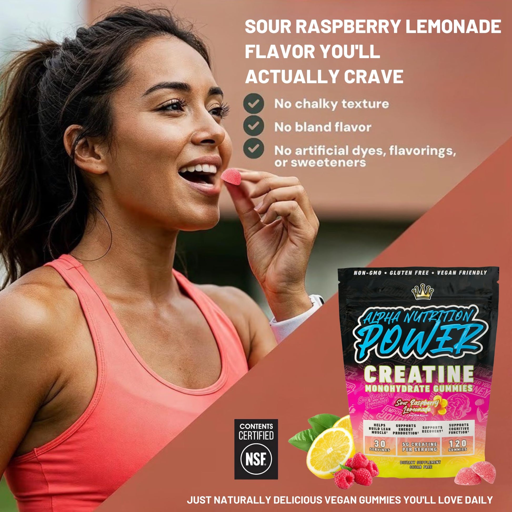 Creatine Monohydrate Gummies 5g - Raspberry Lemonade Flavored Creatine for Women and Men - Supplement for Muscle Gain, Strength, Energy, Cognitive Health, Pre and Post Workout, Recovery, (120 Gummies) Alpha Nutrition Power buy supplements canada