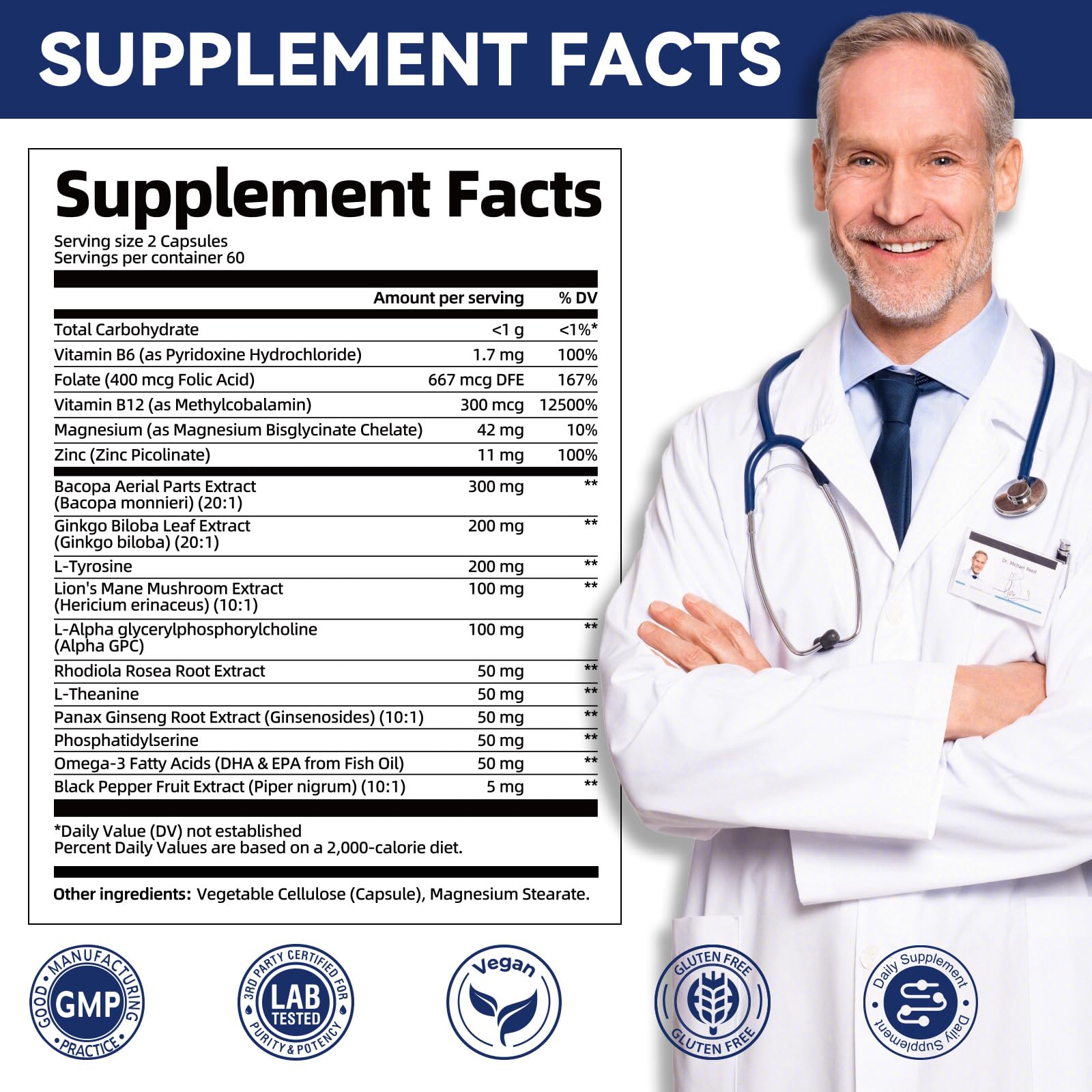 Brain Supplements for Memory & Focus - Nootropic with Bacopa Monnieri, Lion's Mane, Alpha GPC, Phosphatidylserine | Supports Mental Clarity & Cognitive Function | Vitamin B6 & B12-120 Capsules Migcopat buy supplements canada