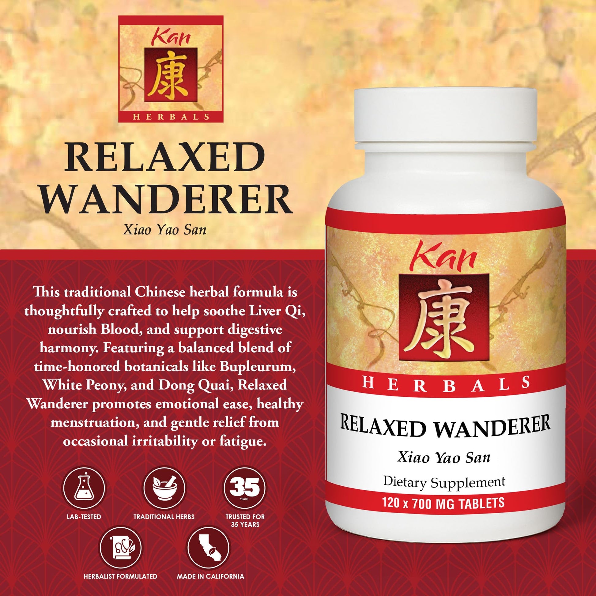 Kan Herbs Company Relaxed Wanderer – Traditional Chinese Herbal Formula to Support Mood, Digestion, and Menstrual Balance, Nourishes Blood, Eases Occasional Tension and Fatigue, 120 Tablets Kan Herb buy supplements canada