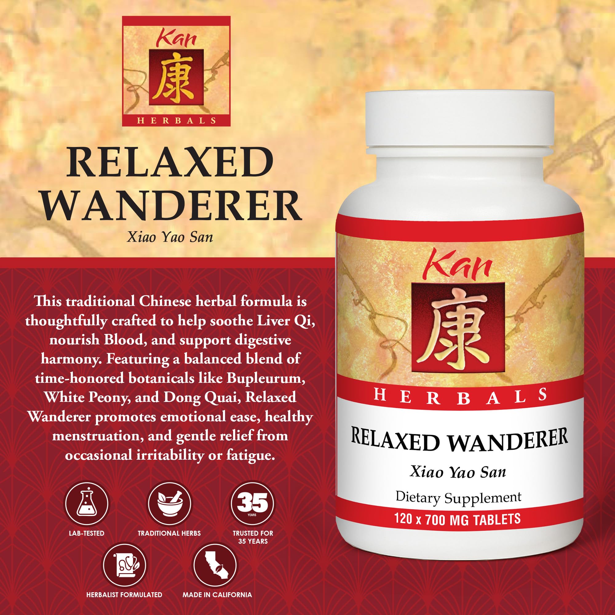 Kan Herbs Company Relaxed Wanderer – Traditional Chinese Herbal Formula to Support Mood, Digestion, and Menstrual Balance, Nourishes Blood, Eases Occasional Tension and Fatigue, 120 Tablets Kan Herb buy supplements canada