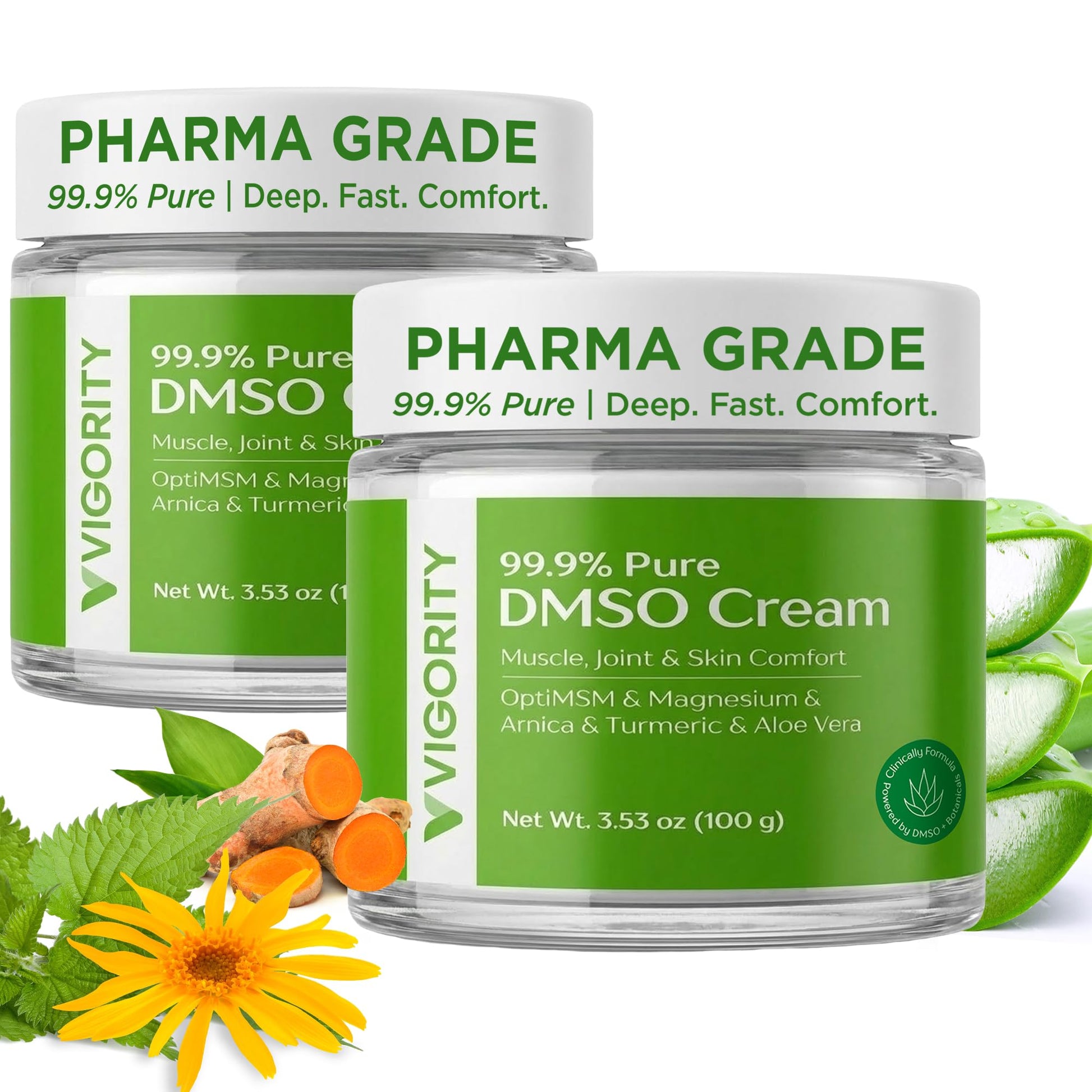 Vigority DMSO Cream 99.9% Pure for Topical Joint, Muscle Comfort - DMSO Pharmaceutical Grade Cream with Arnica, Magnesium, Turmeric, OptiMSM, Aloe Vera 2 Pack Vigority buy supplements canada