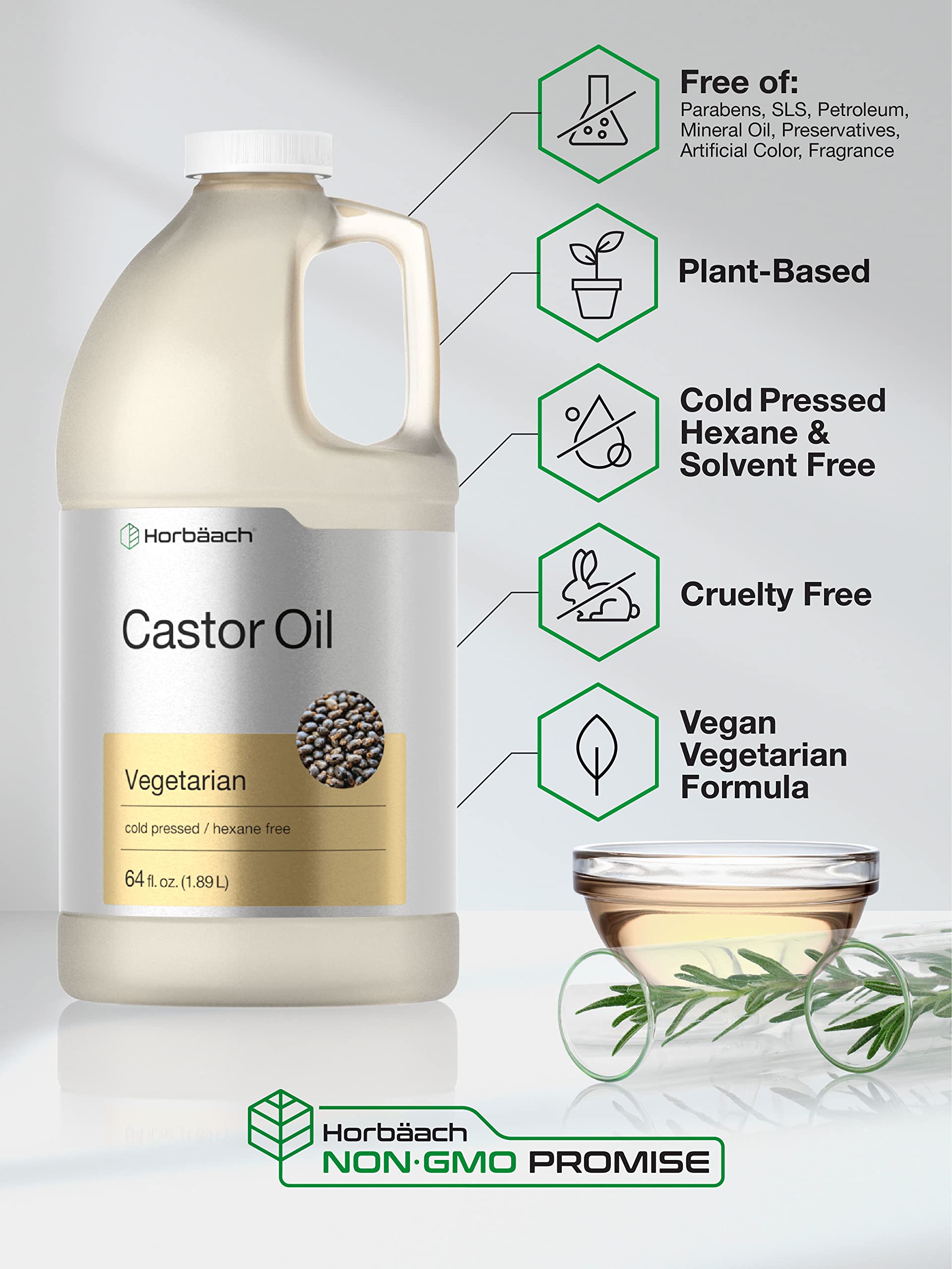 Castor Oil 64oz | for Hair Health, Eyelashes & Eyebrows | Hexane Free & Cold Pressed Horbäach buy supplements canada