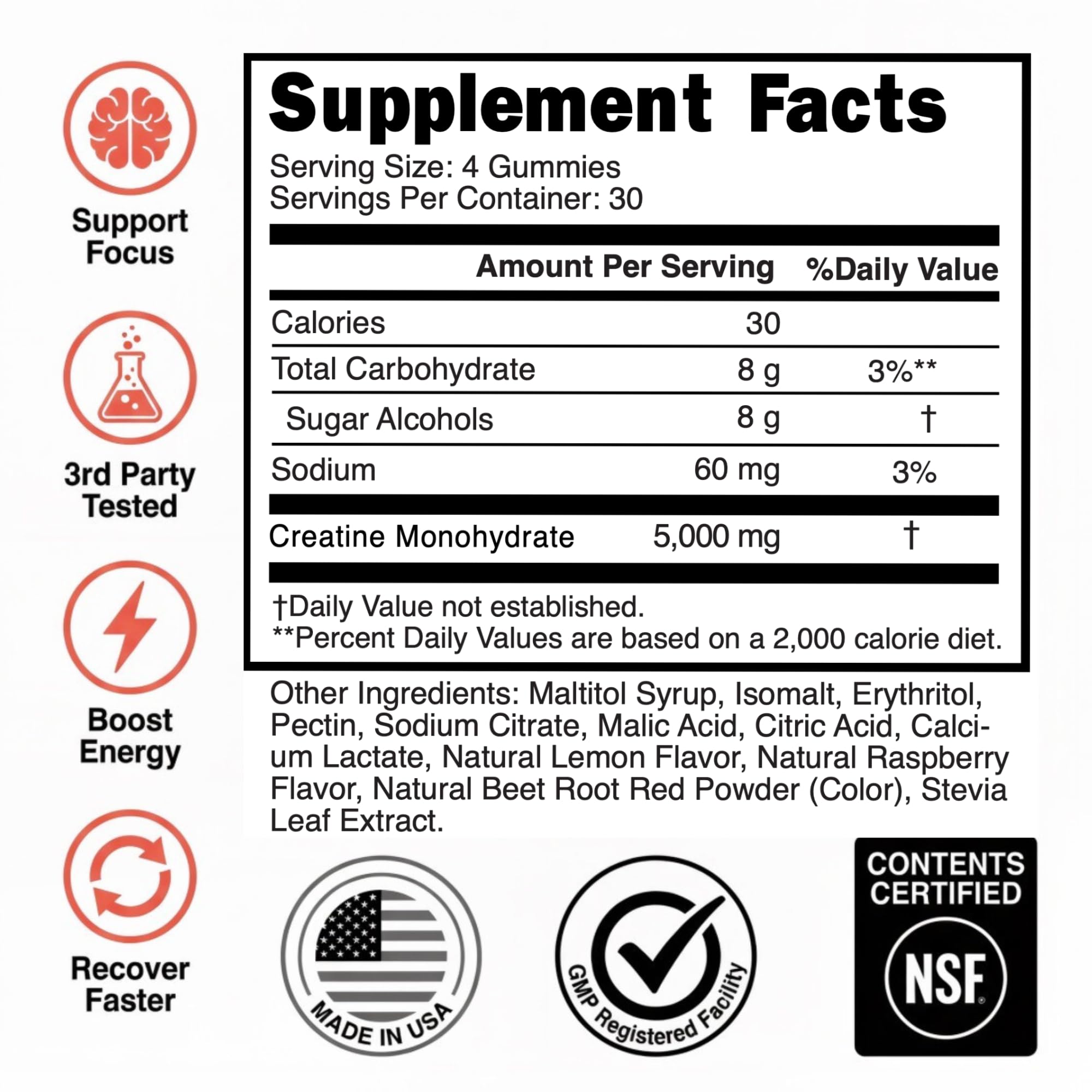 Creatine Monohydrate Gummies 5g - Raspberry Lemonade Flavored Creatine for Women and Men - Supplement for Muscle Gain, Strength, Energy, Cognitive Health, Pre and Post Workout, Recovery, (120 Gummies) Alpha Nutrition Power buy supplements canada