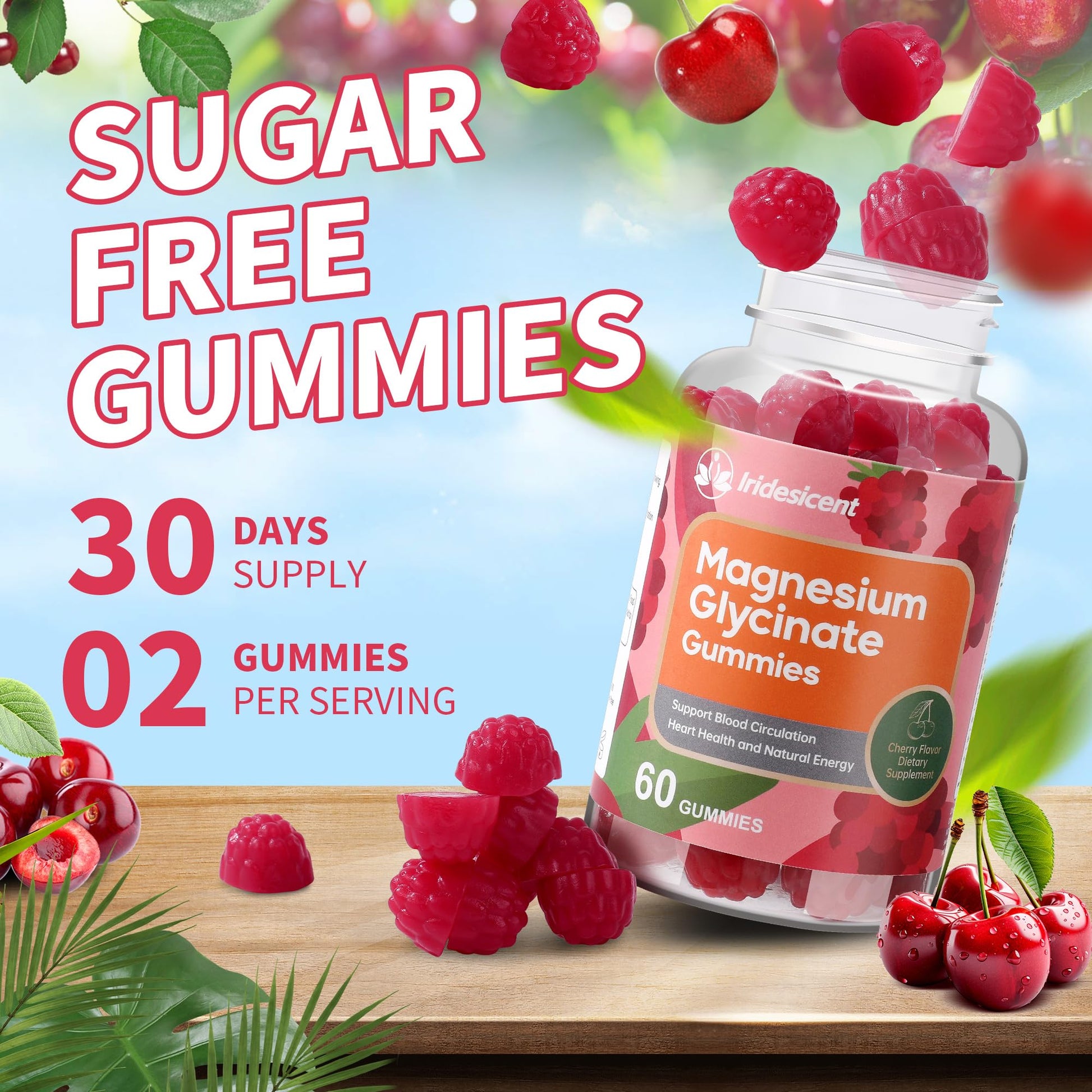 IRIDESICENT Magnesium Glycinate Gummies 400mg, Sugar Free Magnesium Supplement w/Ashwagandha, Zinc, Vegan Magnesium Glycinate Supplement for Adults - 120 Cherry Gummies IRIDESICENT buy supplements canada