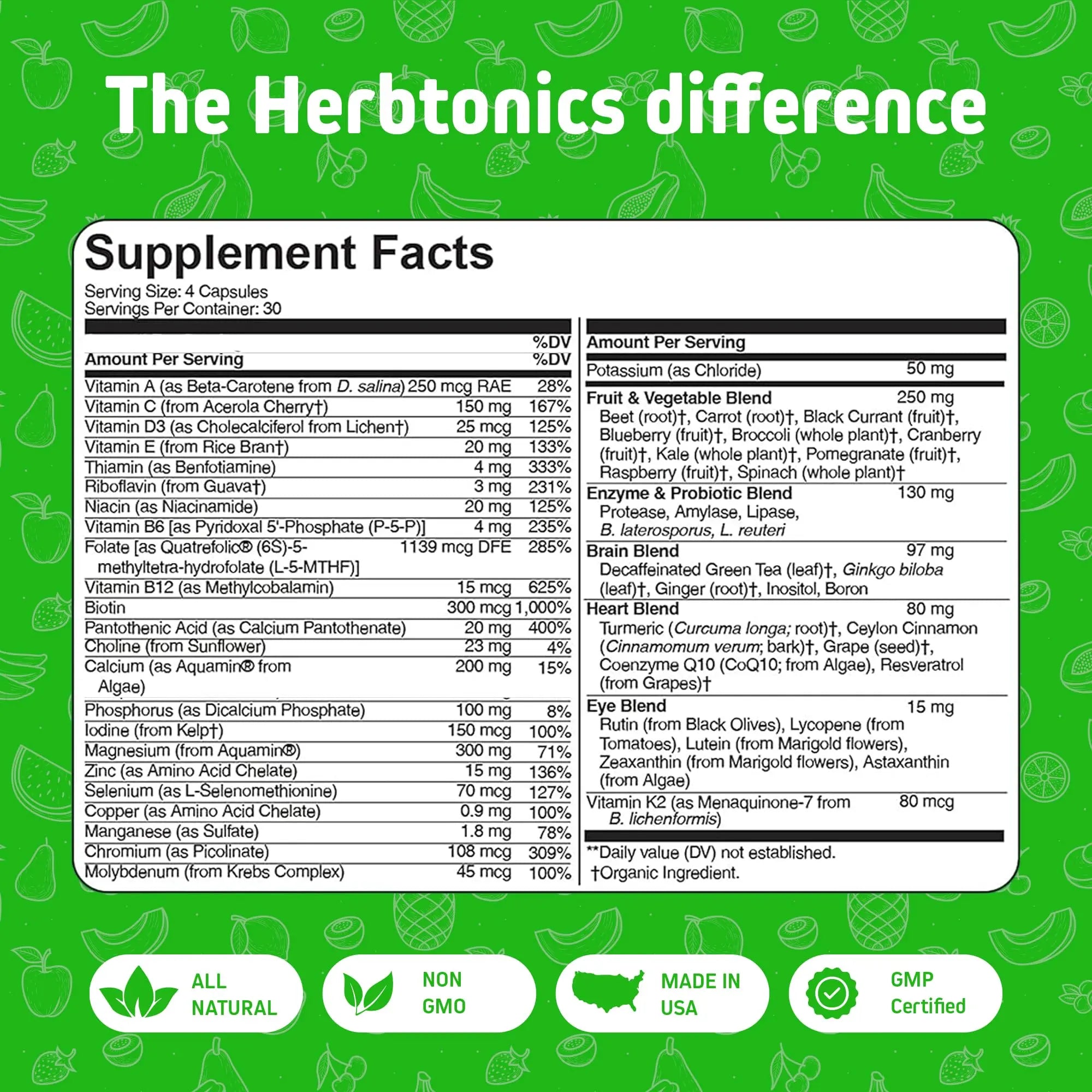 Herbtonics Whole Food Multivitamin for Men & Women – Vegan Multivitamin with Real Fruits & Veggies, Probiotics, CoQ10 Herbtonics buy supplements canada