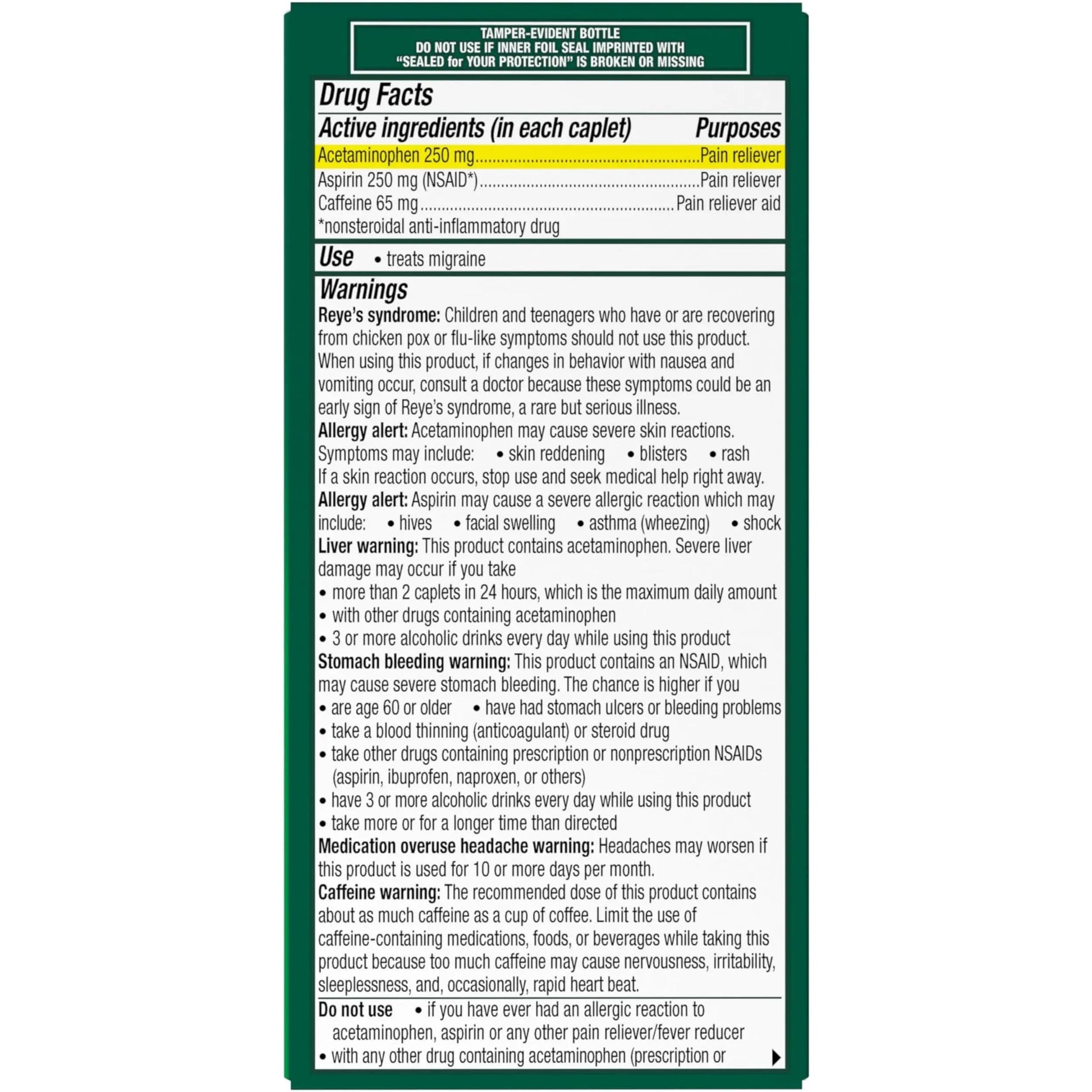 Excedrin Migraine Relief Caplets for Migraine Symptoms, Acetaminophen 250mg, Aspirin 250mg, Caffeine 65mg, Pain Reliever, 100 Count GlaxoSmithKline buy supplements canada