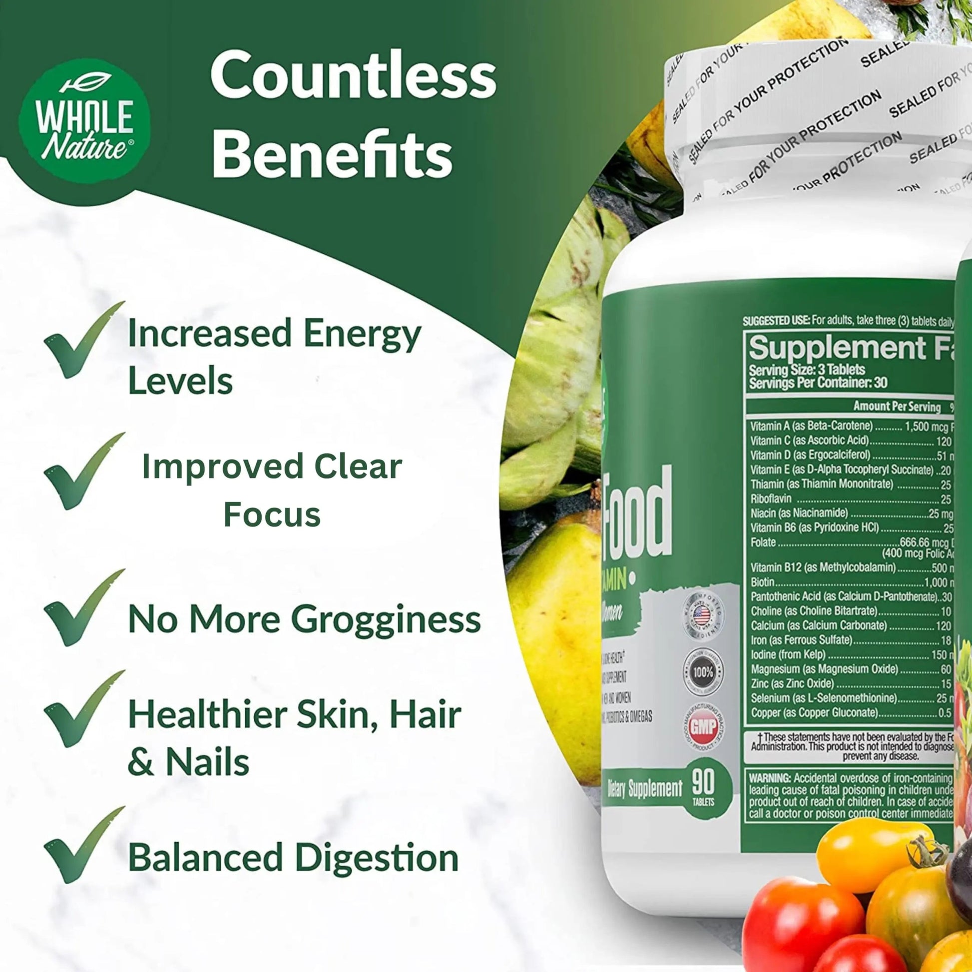 Whole Nature Whole Food Multivitamin for Men and Women Complete Daily Superfood Vitamins Plus Minerals Digestive Enzymes Whole Nature buy supplements canada