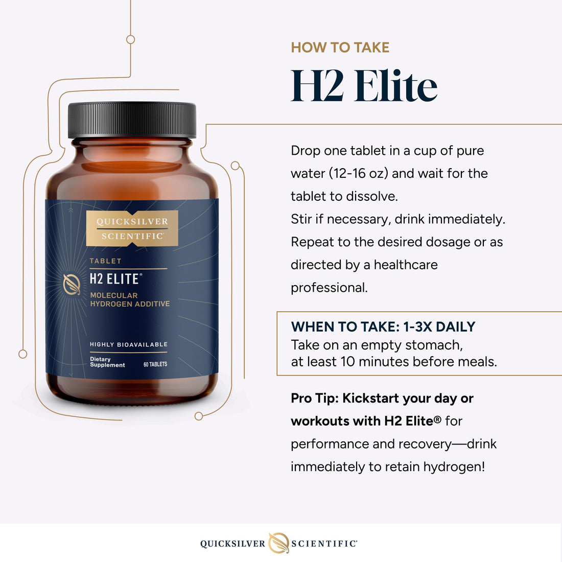 Quicksilver Scientific H2 Elite - Molecular Hydrogen for Energy + Metabolism Support, Water Tablets Perfect for Open Containers - Magnesium Malate Drink Additive (60 Molecular Hydrogen Tablets) Quicksilver Scientific buy supplements canada