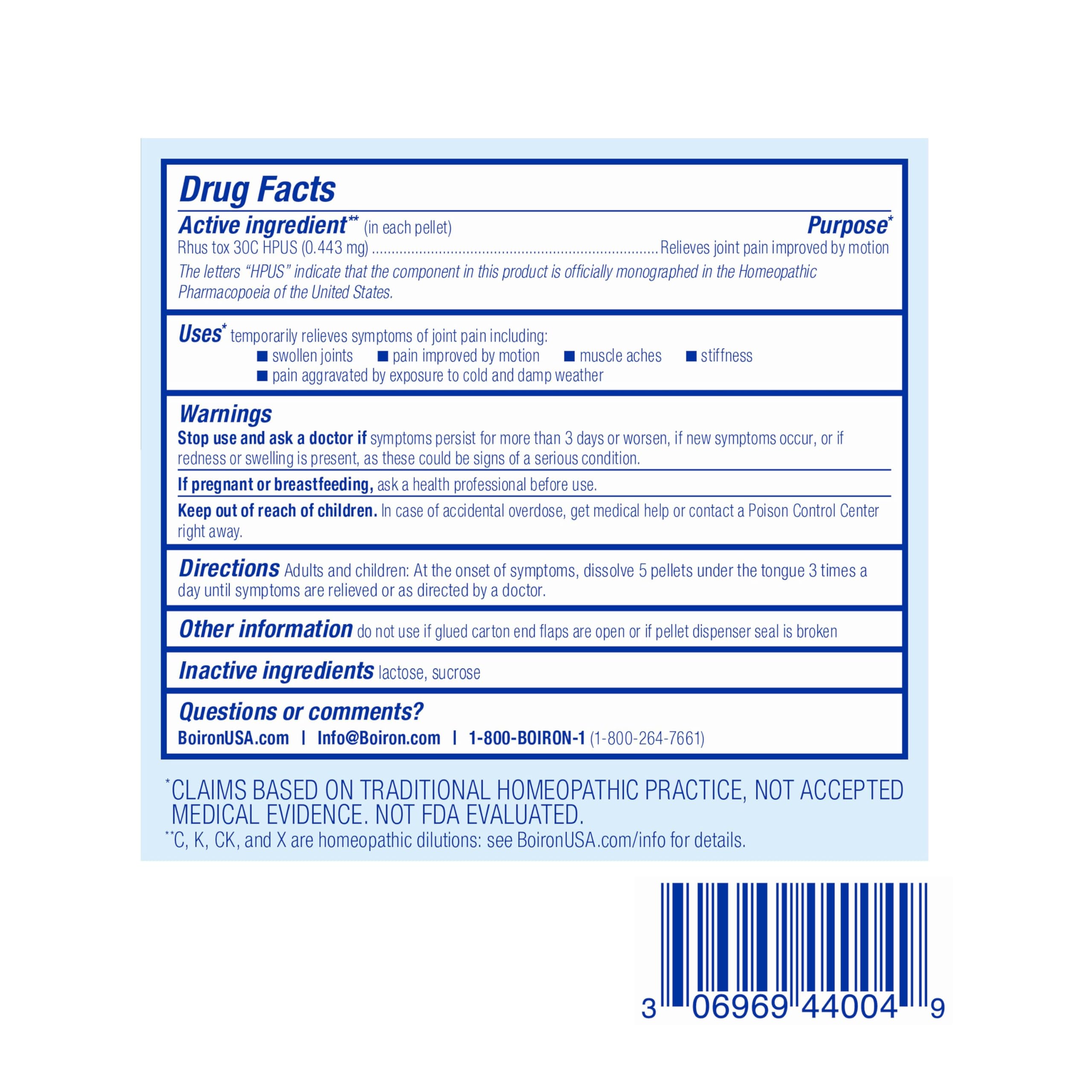 Boiron Rhus Tox 30C Homeopathic Medicine for Relief from Joint Pain, Muscle Aches, Swollen or Stiff Joints, and Weather Related Aches - 3 Count (240 Pellets) Boiron buy supplements canada