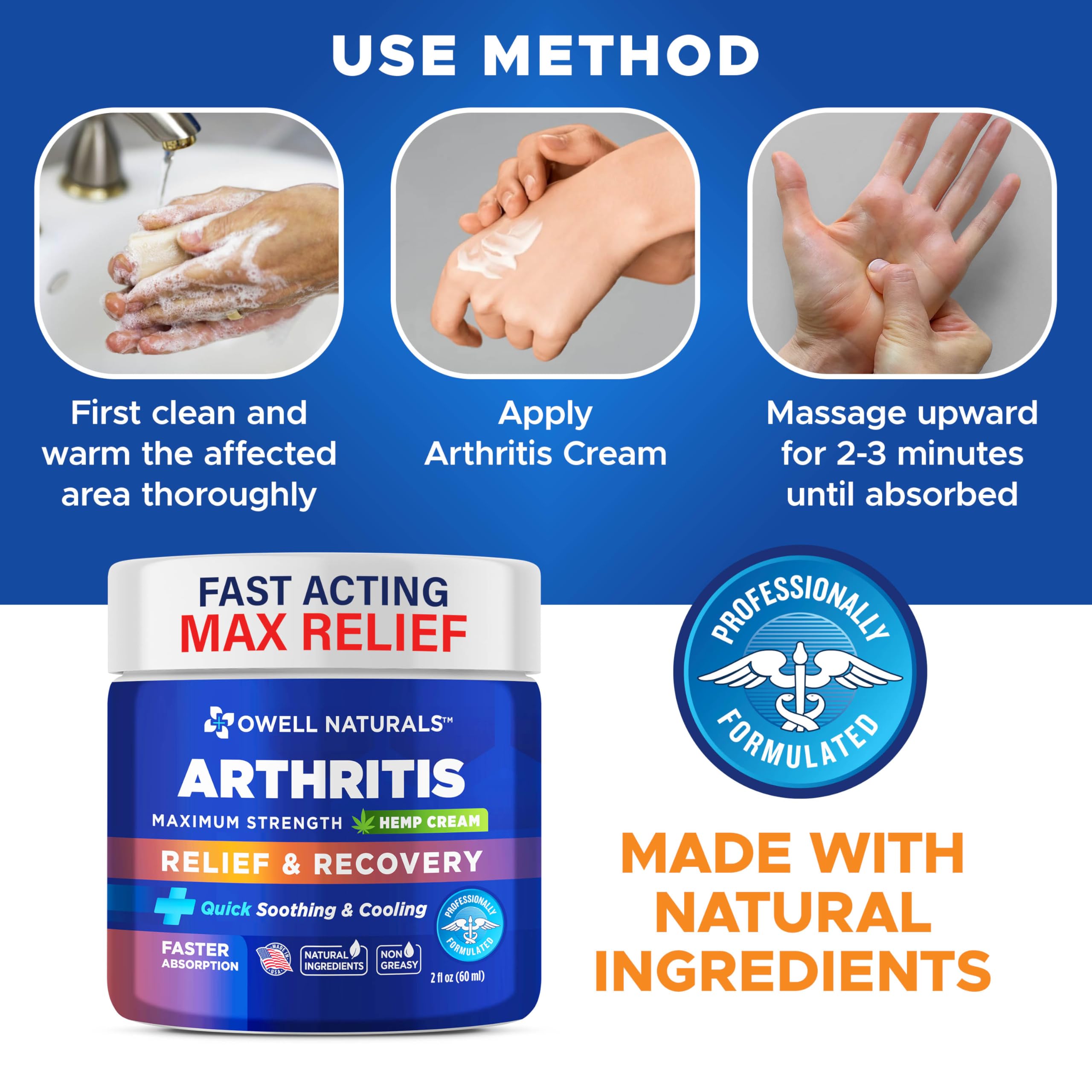 OWELL NATURALS Joint & Muscle Ream, Maximum Strength Relief & Recovery for Back, Neck, Feet with Aloe Vera, Vitamin B6 MSM, 2 Oz, (2 Pack) Owell Naturals buy supplements canada